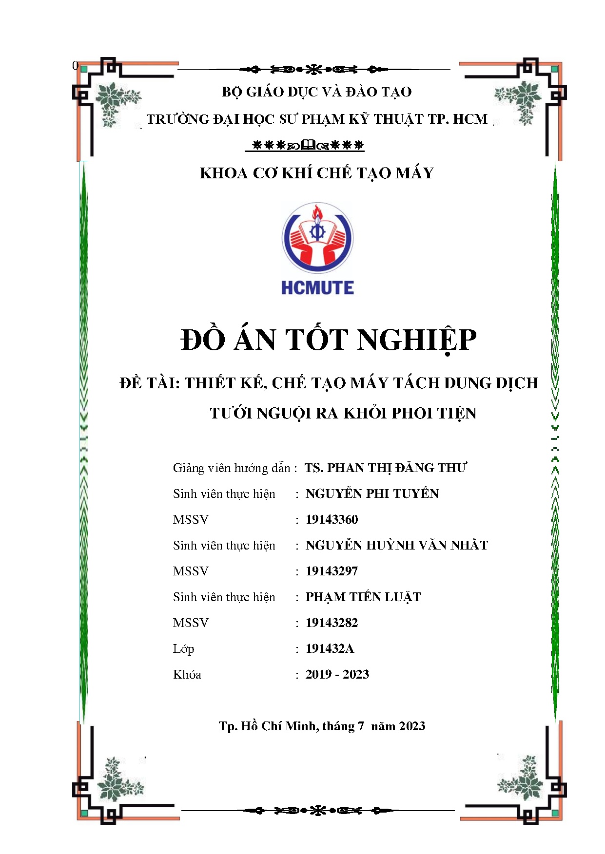 Đồ án tốt nghiệp - Thiết kế, chế tạo máy tách dung dịch tưới nguội ra khỏi phoi tiện