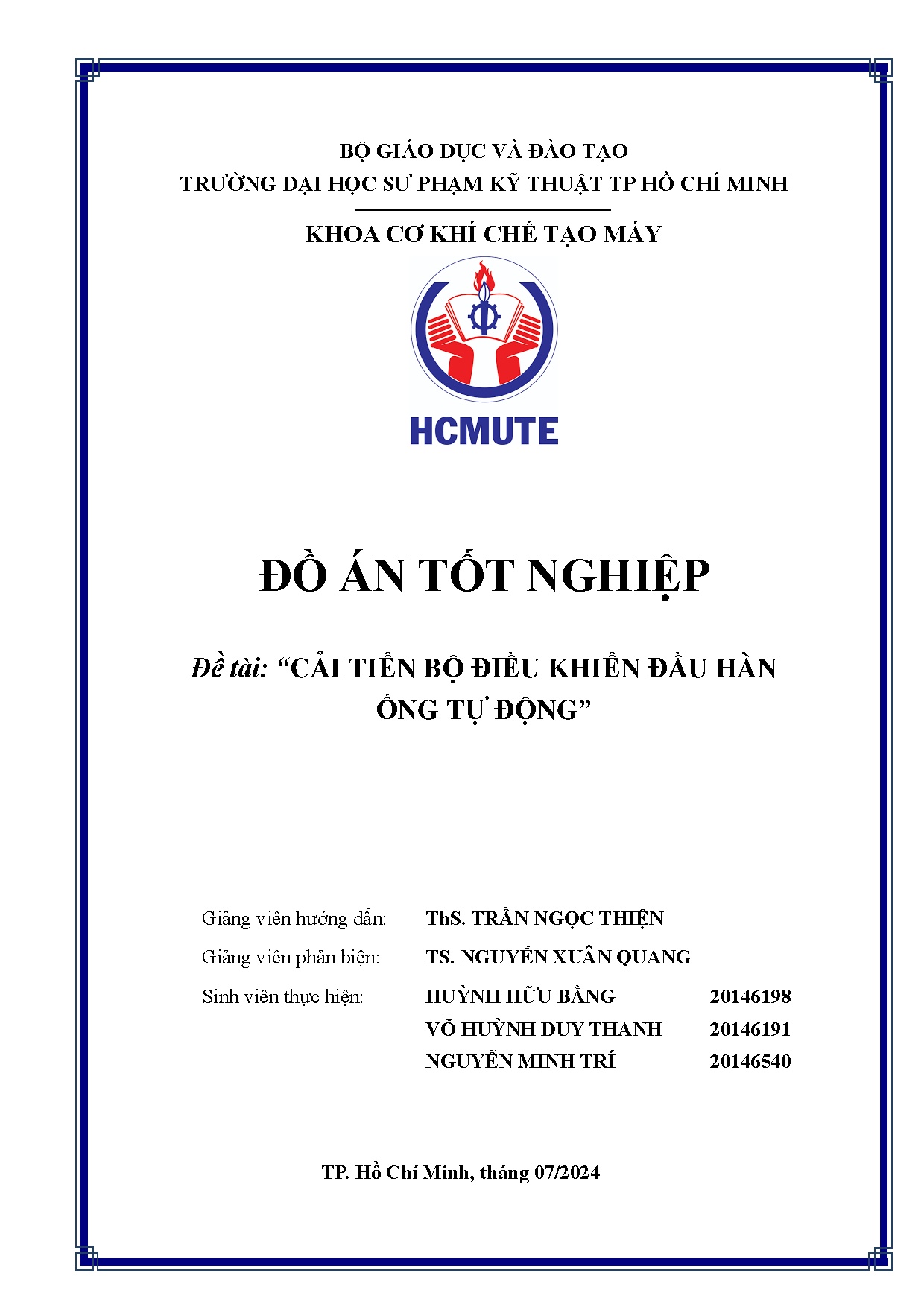 Đồ án tốt nghiệp - Cải tiến bộ điều khiển đầu hàn ống tự động.