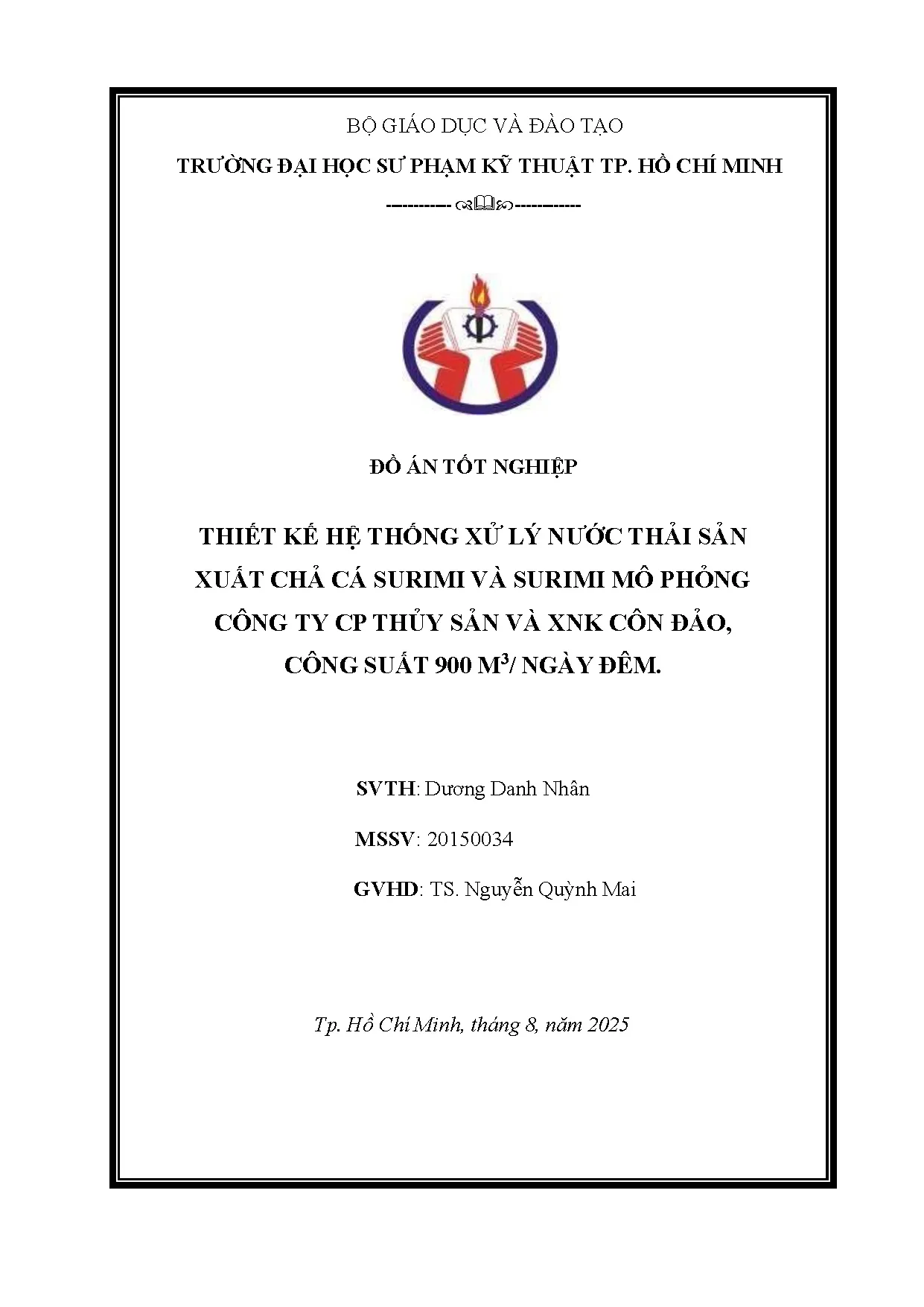 Đồ án tốt nghiệp - Thiết kế hệ thống xử lý nước thải sản xuất chả cá Surimi và SMPCTCTSVXCĐCS 9 Đ