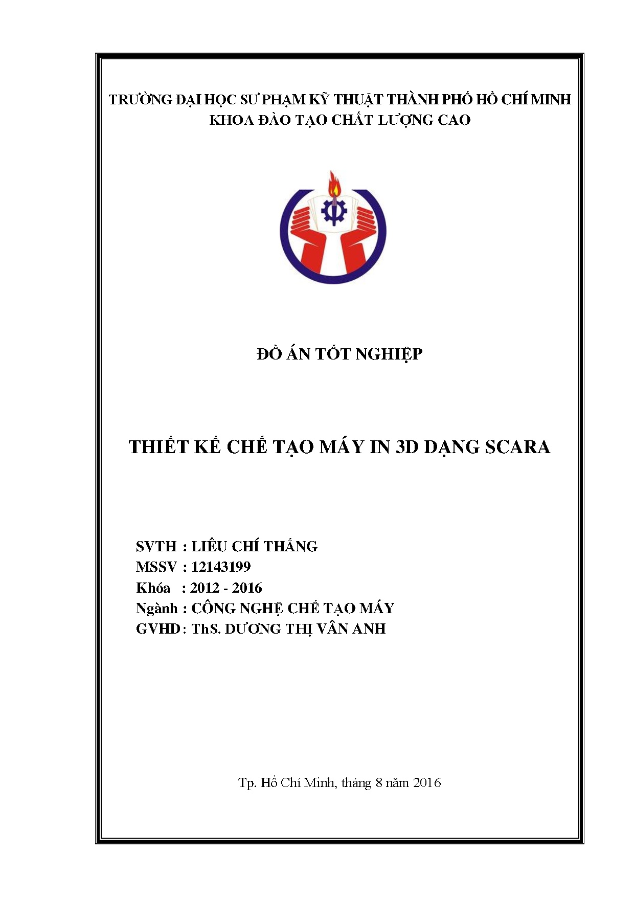 Đồ án tốt nghiệp - Thiết kế chế tạo máy in 3D dạng SCARA