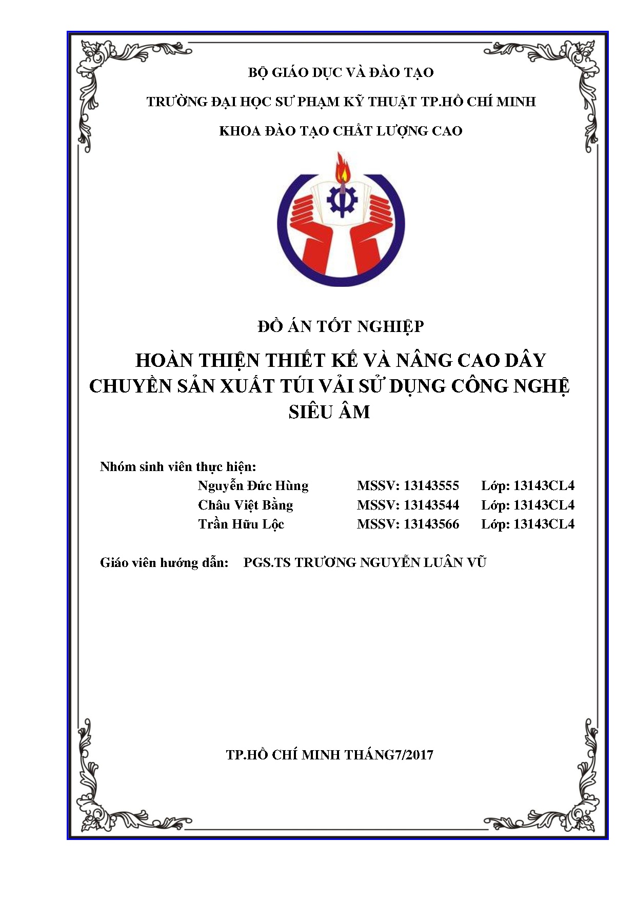 Đồ án tốt nghiệp - Hoàn thiện thiết kế và nâng cao dây chuyền sản xuất túi vải sử dụng công nghệ SÂ