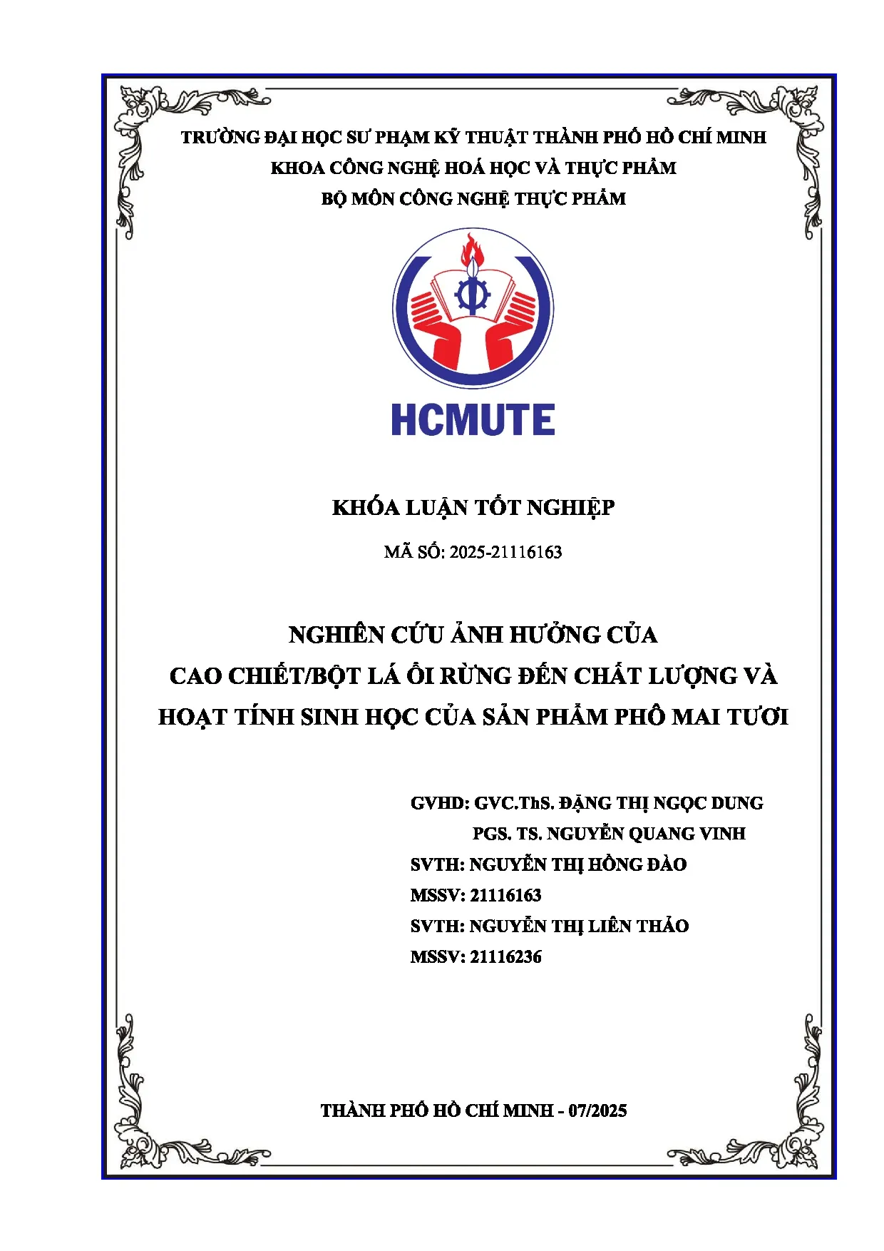 Đồ án tốt nghiệp - Nghiên cứu ảnh hưởng của cao chiết/bột lá ổi rừng đến chất lượng và HTSHCSPPMT