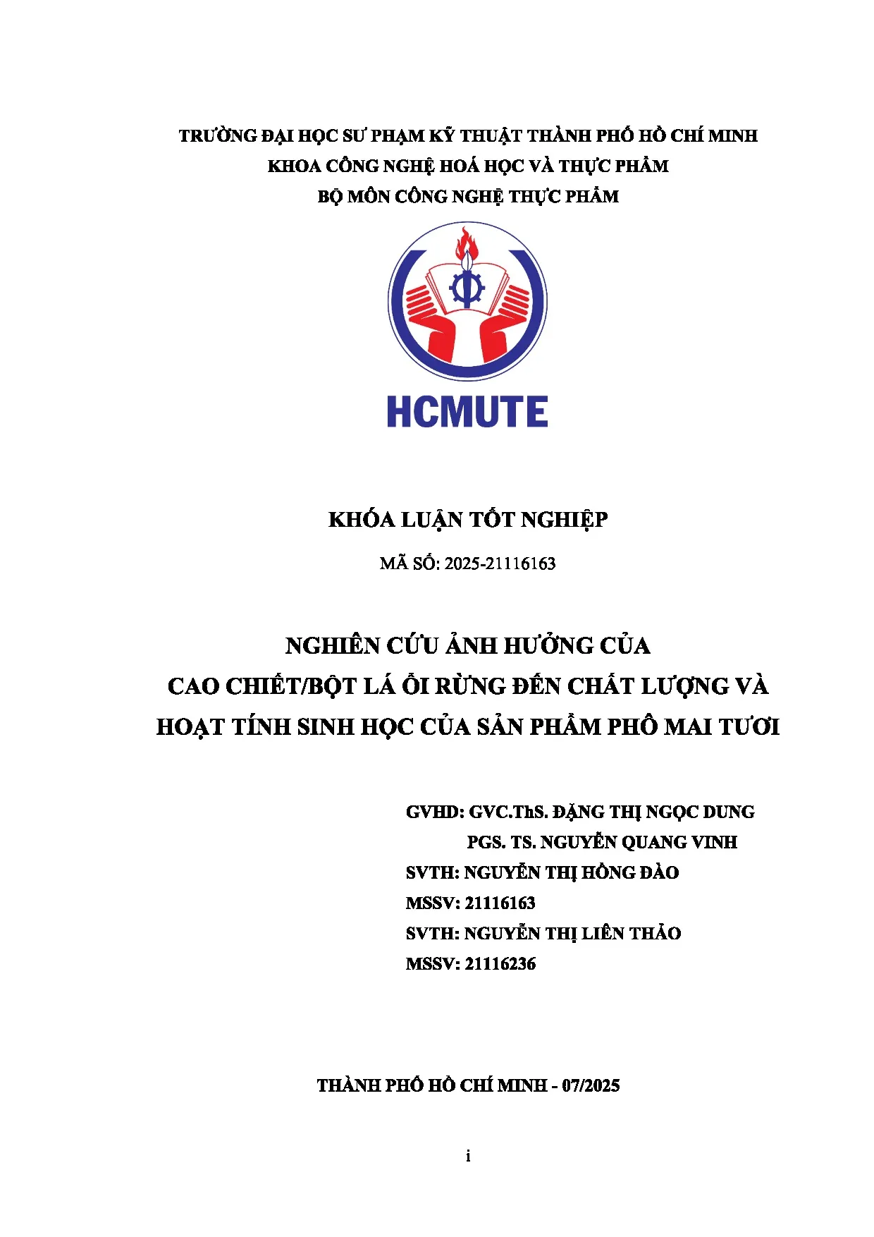 Đồ án tốt nghiệp - Nghiên cứu ảnh hưởng của cao chiết/bột lá ổi rừng đến chất lượng và HTSHCSPPMT - Trang 2
