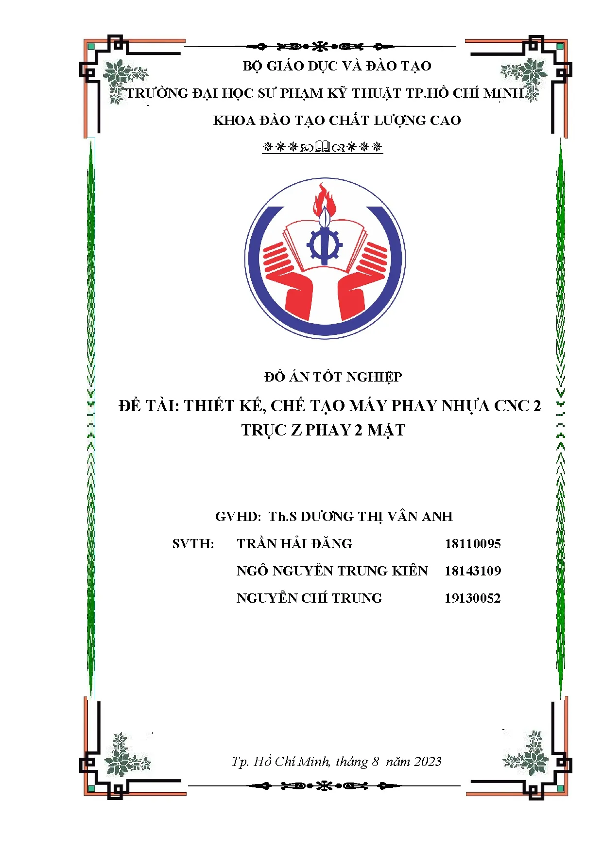 Đồ án tốt nghiệp - Thiết kế, chế tạo máy phay nhựa CNC 2 trục Z phay 2 mặt