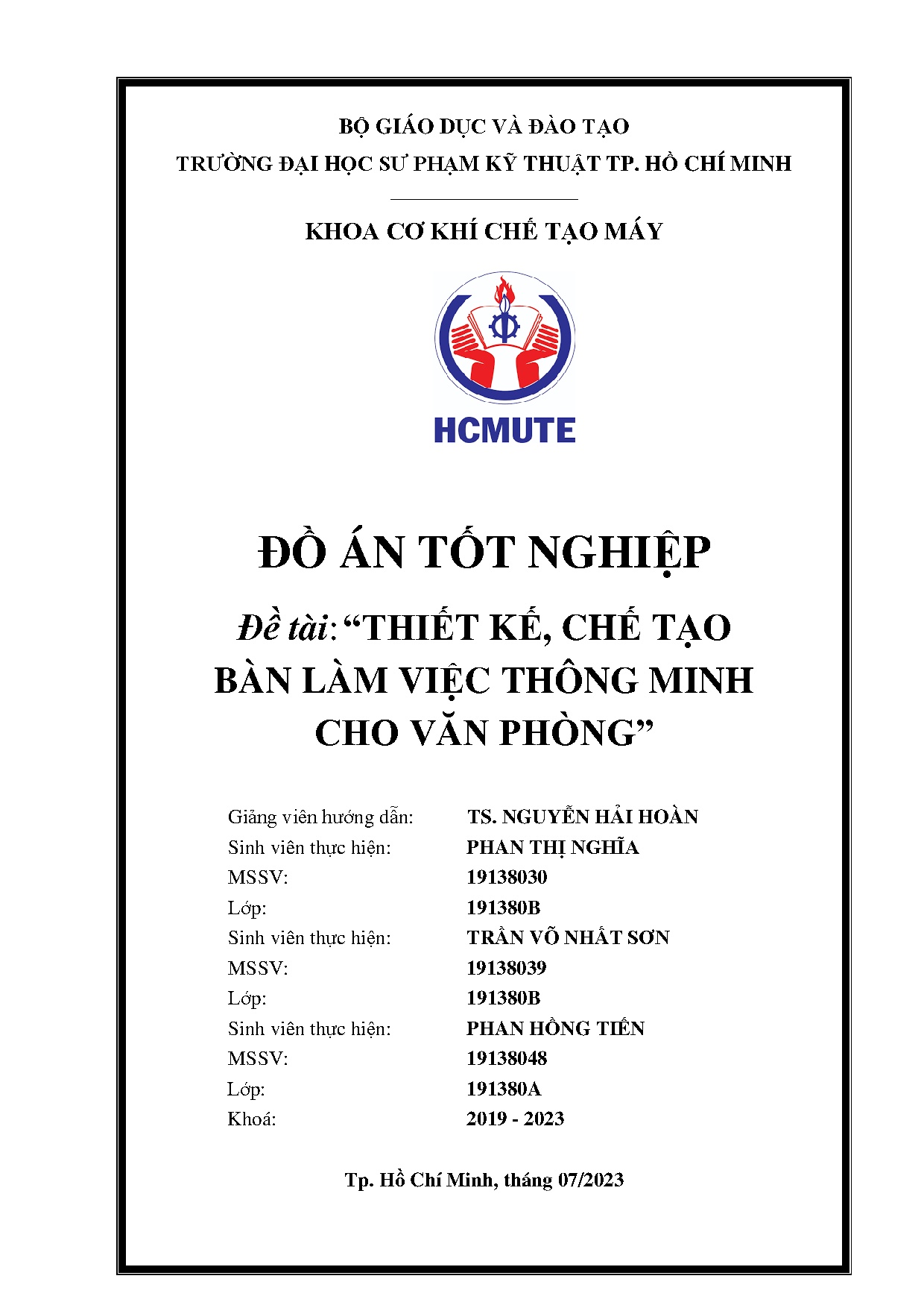 Đồ án tốt nghiệp - Thiết kế, chế tạo bàn làm việc thông minh cho văn phòng