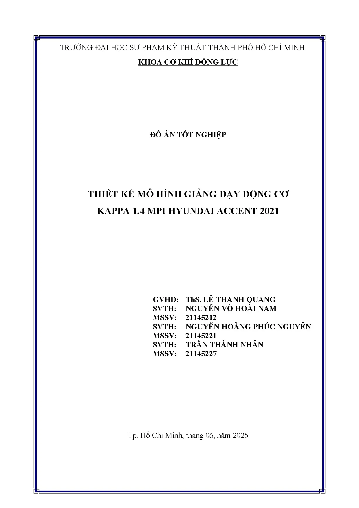 Đồ án tốt nghiệp - Thiết kế mô hình giảng dạy động cơ Kappa 1.4 MPi Huyndai Accent 2021 - Trang 2