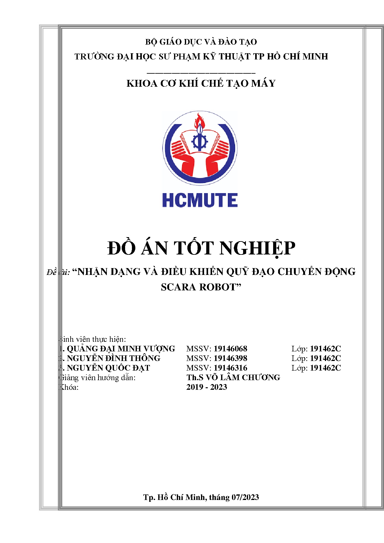 Đồ án tốt nghiệp - Nhận dạng và điều khiển quỹ đạo chuyển động Scara robot