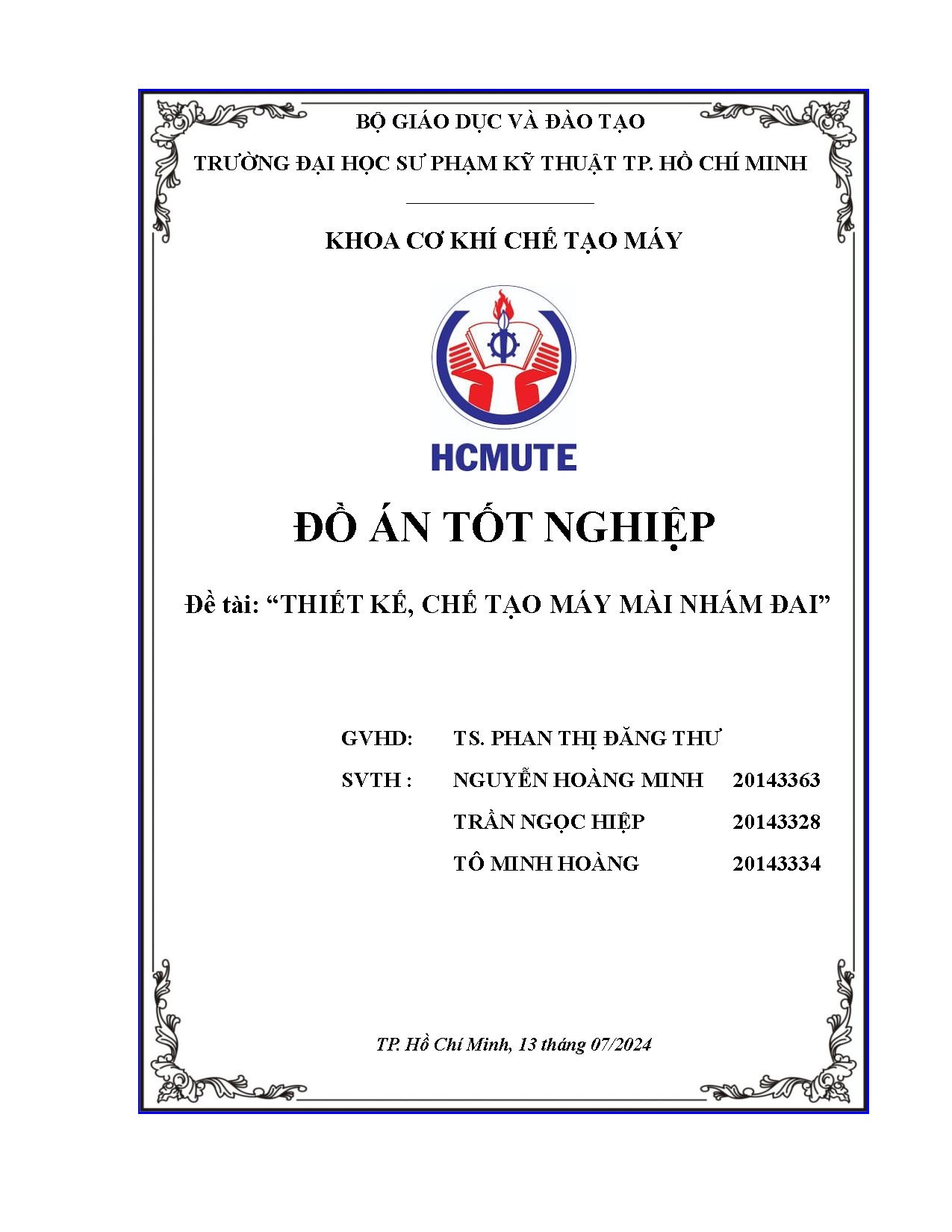 Đồ án tốt nghiệp - Thiết kế, chế tạo máy mài nhám đai