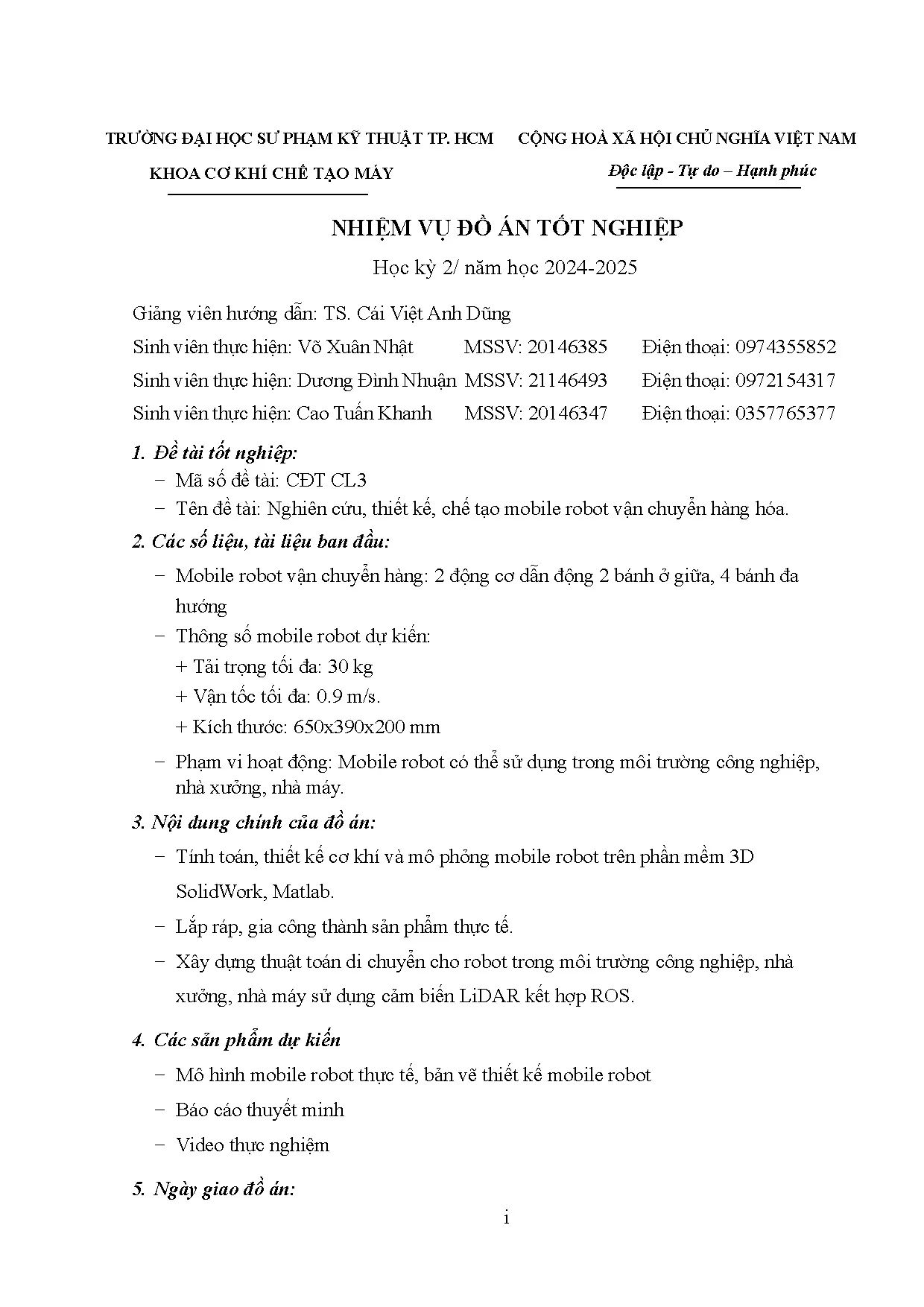Đồ án tốt nghiệp - Nghiên cứu thiết kế chế tạo Mobile Robot vận chuyển hàng hóa - Trang 3
