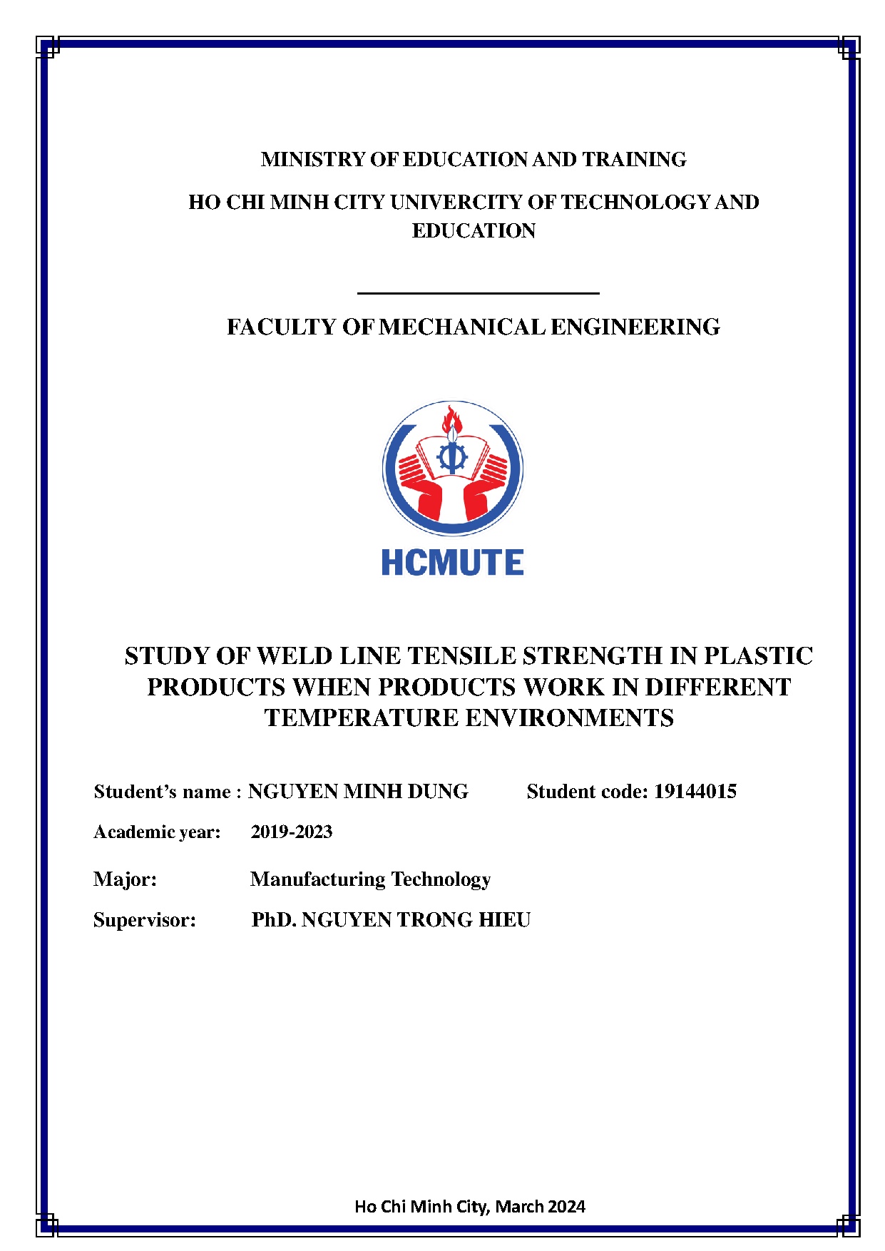 Đồ án tốt nghiệp - Study of weld line tensile strength in plastic products when products work in DTE