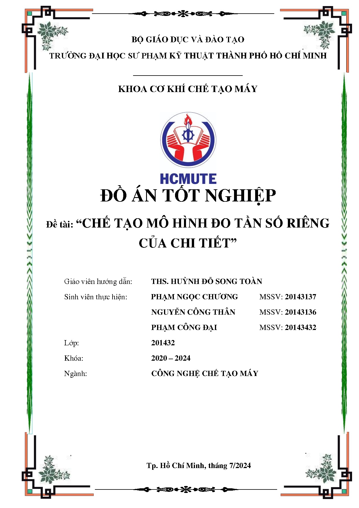 Đồ án tốt nghiệp - Chế tạo mô hình đo tần số riêng của chi tiết.