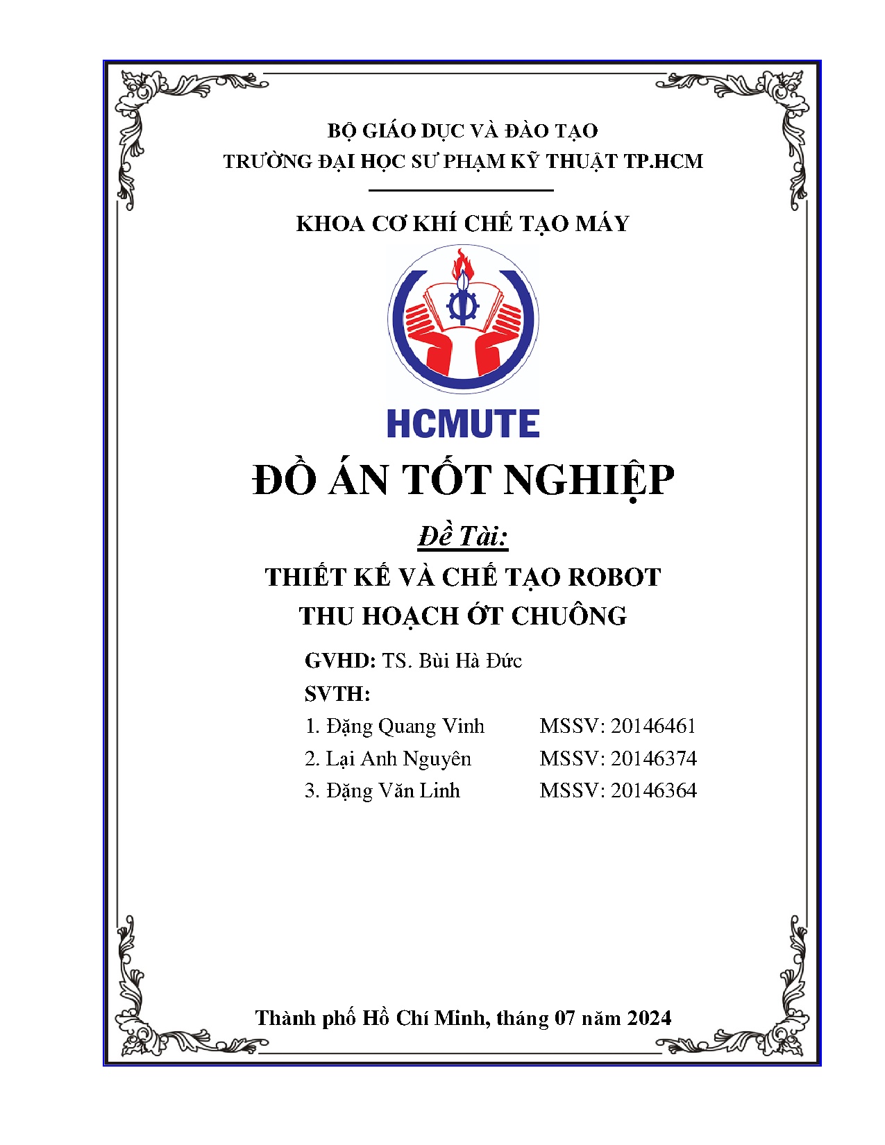 Đồ án tốt nghiệp - Thiết kế và chế tạo robot thu hoạch ớt chuông