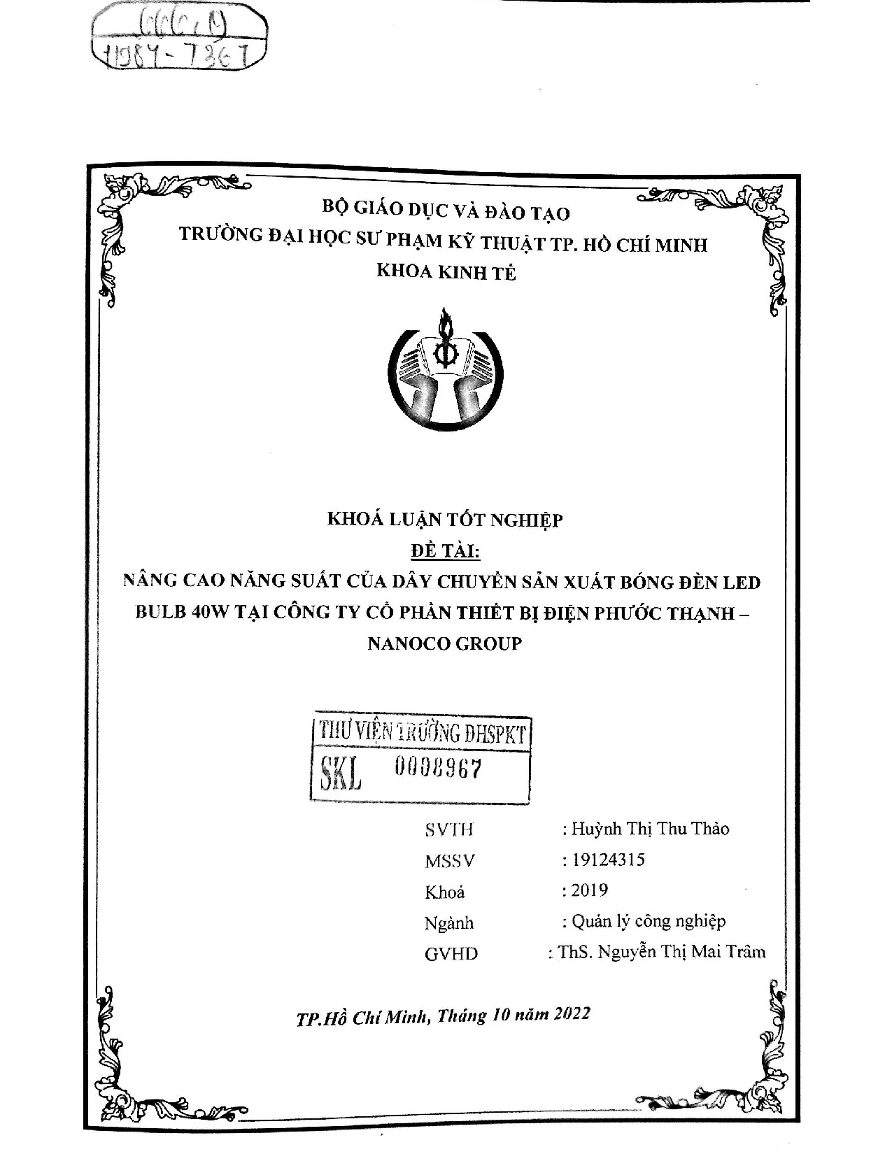Đồ án tốt nghiệp - Nâng cao năng suất của dây chuyền sản xuất bóng đèn Led Bulb 40w TCTCPTBĐPT - NG