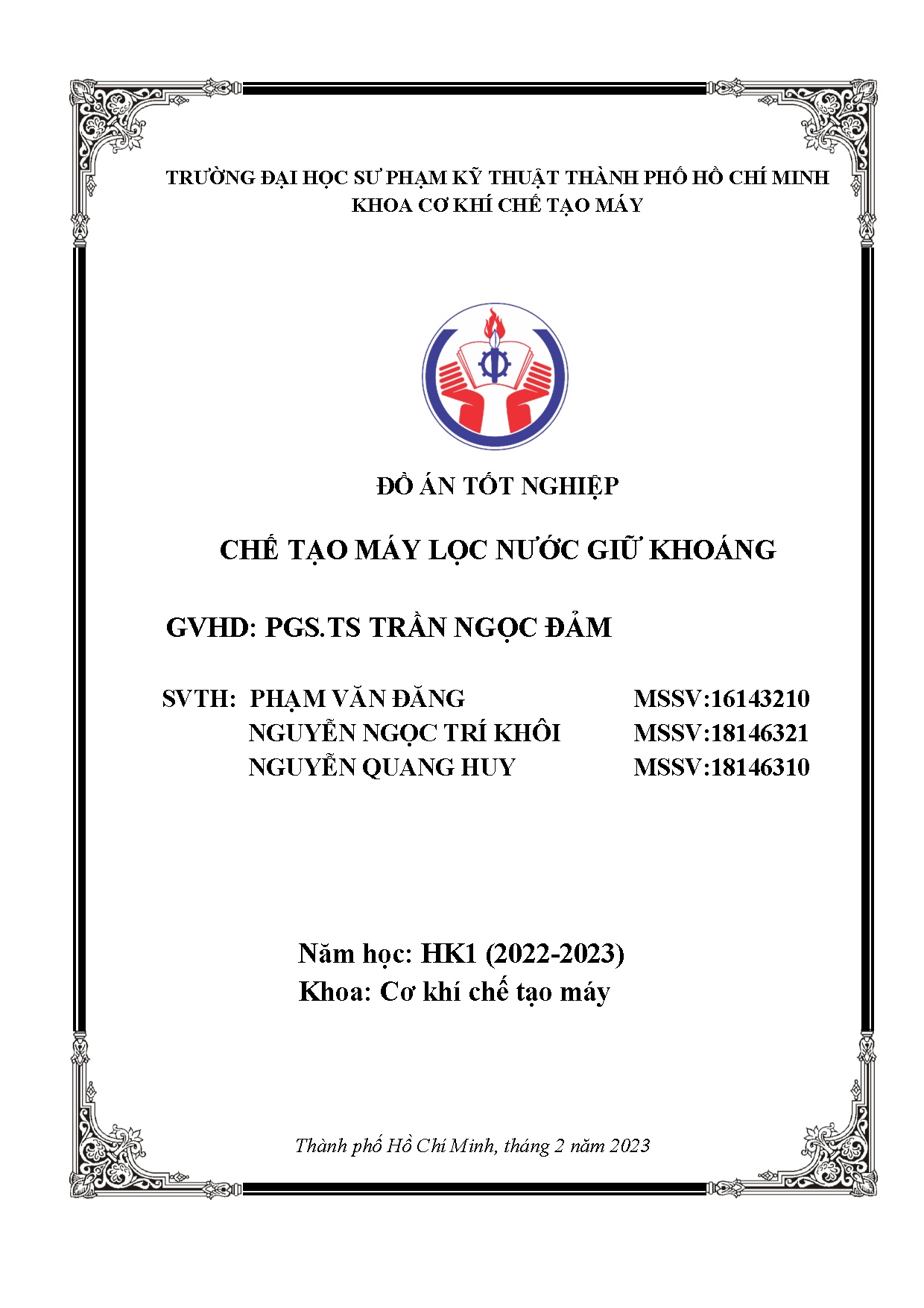 Đồ án tốt nghiệp - Chế tạo máy lọc nước giữ khoáng