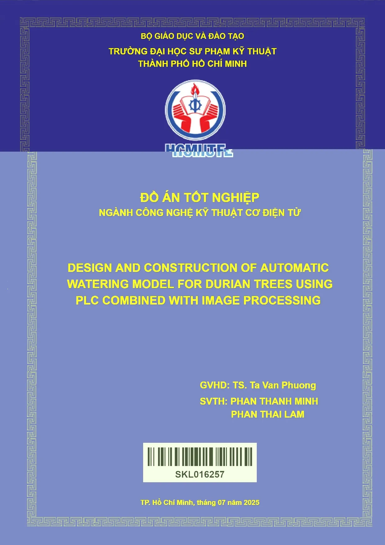 Đồ án tốt nghiệp - Design and construction of automatic watering model for durian trees using PCWIP
