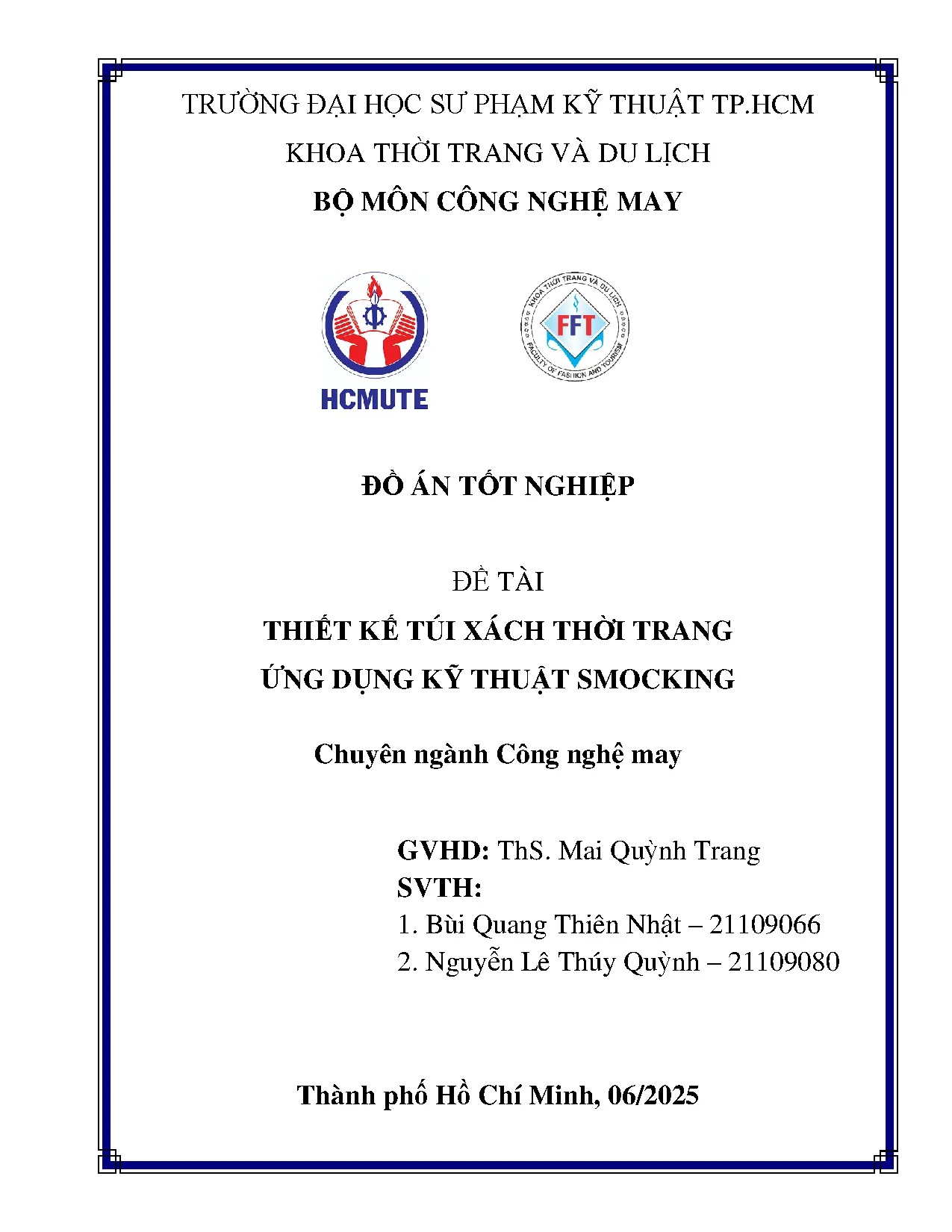 Đồ án tốt nghiệp - Thiết kế túi xách thời trang ứng dụng kỹ thuật Smocking