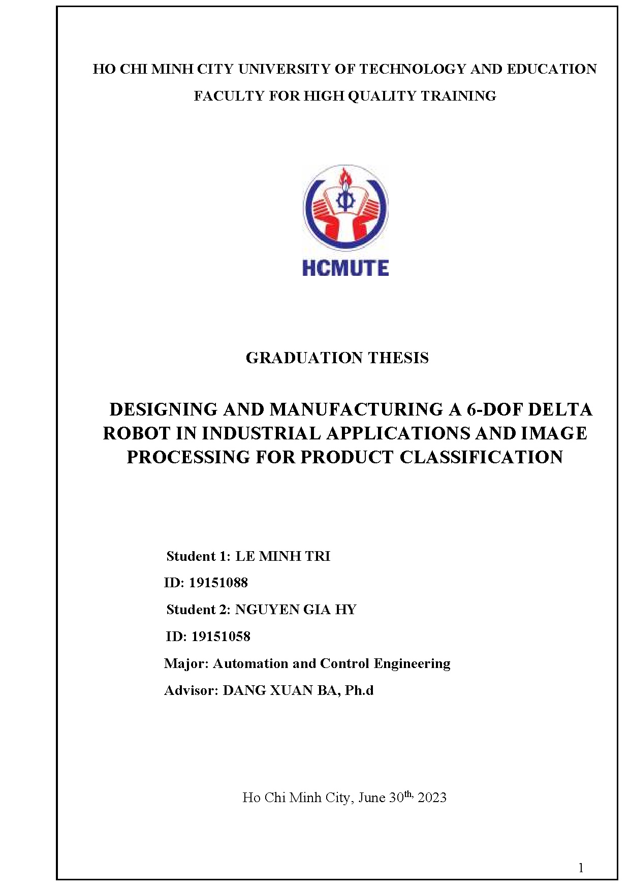 Đồ án tốt nghiệp - Designing and manufacturing A 6-Dof delta robot industrial Appications and IPFPC