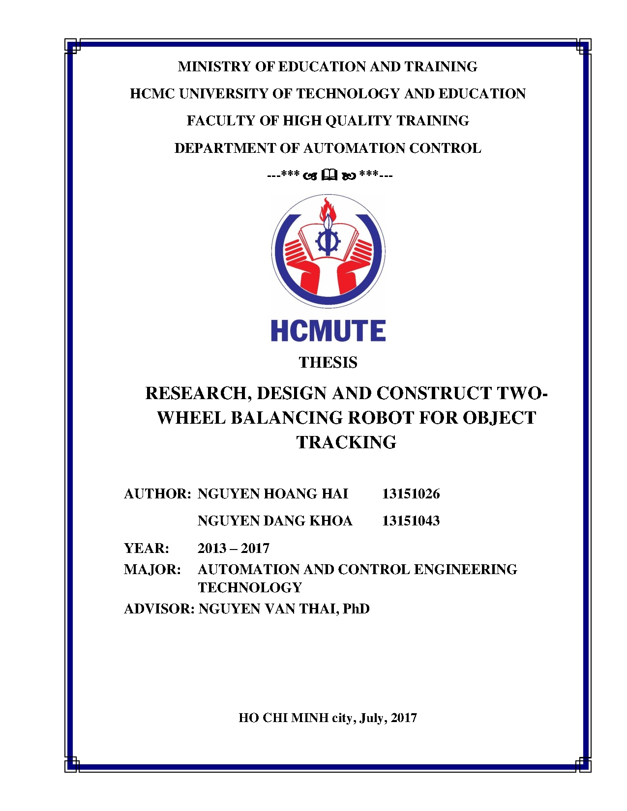 Đồ án tốt nghiệp - Research, design and construct two-wheel balancing robot for object tracking