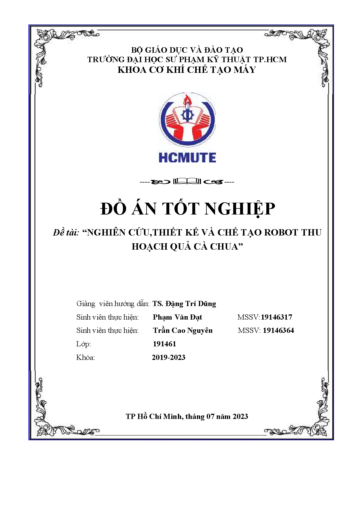 Đồ án tốt nghiệp - Nghiên cứu, thiết kế và chế tạo robot thu hoạch quả cà chua