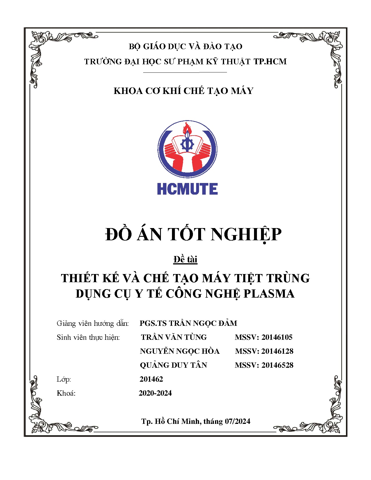 Đồ án tốt nghiệp - Thiết kế và chế tạo máy tiệt trùng dụng cụ y tế công nghệ Plasma