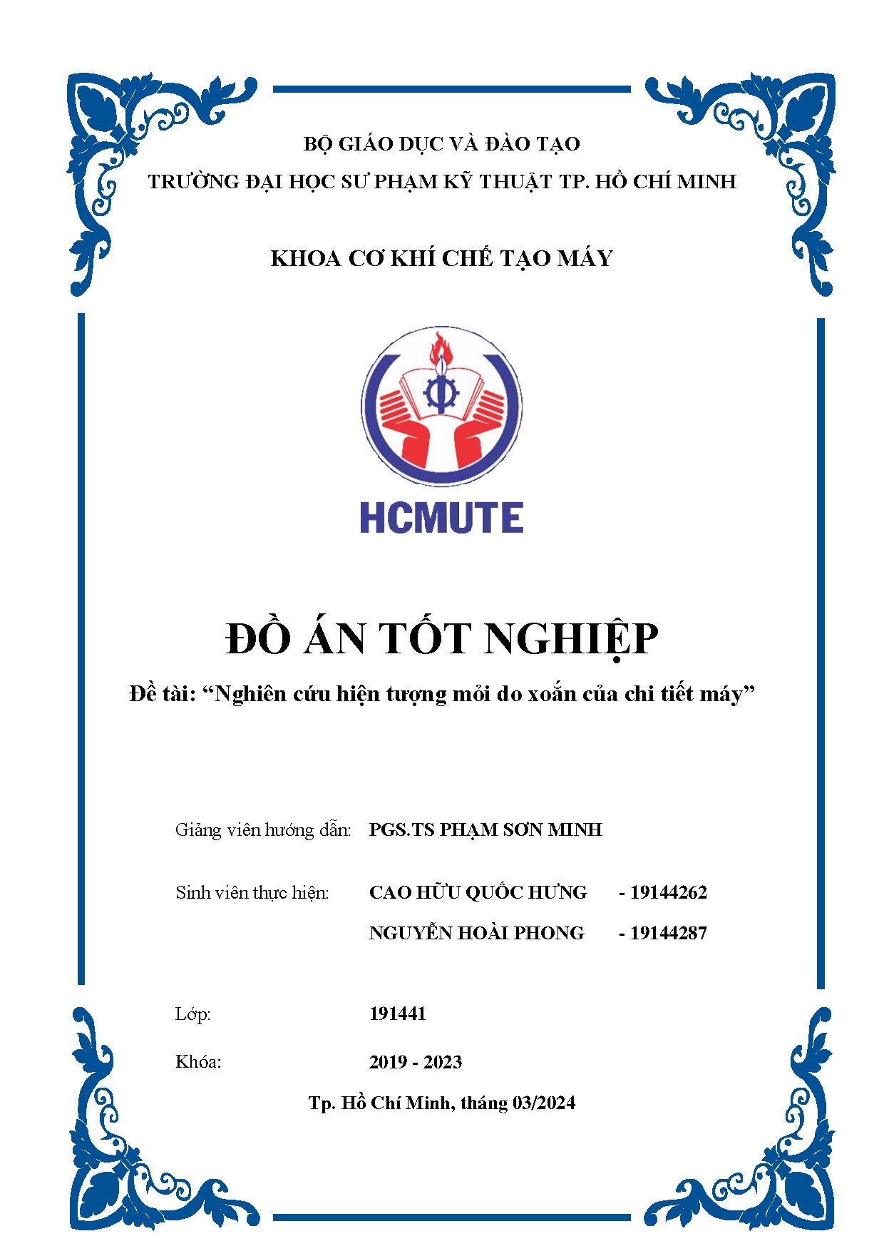 Đồ án tốt nghiệp - Nghiên cứu hiện tượng mỏi do xoắn của chi tiết máy