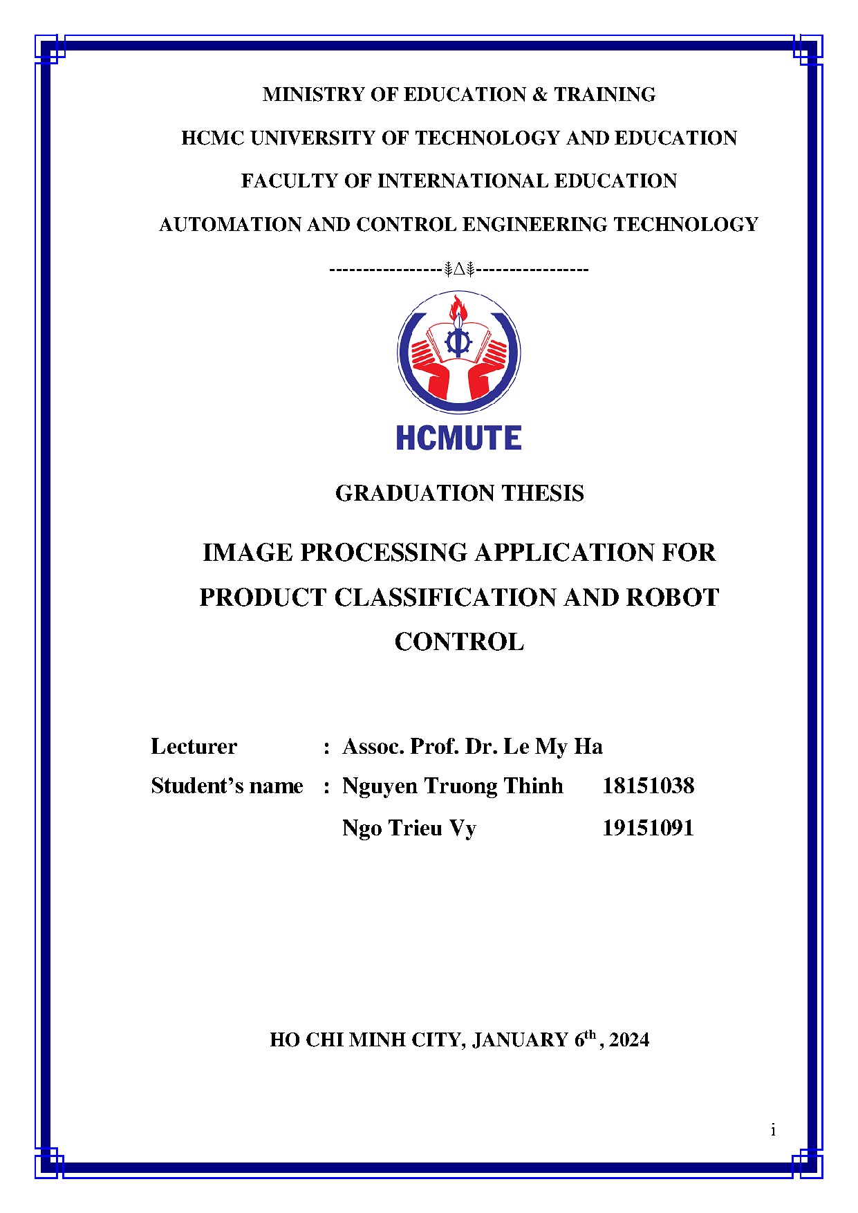 Đồ án tốt nghiệp - Image processing application for product classification and robot control
