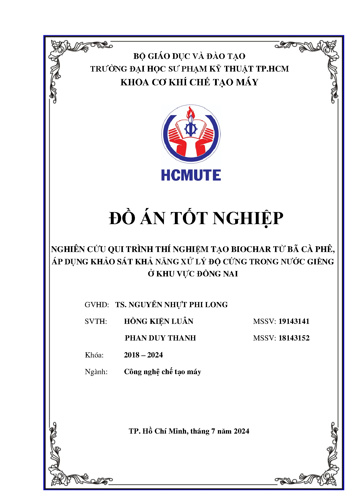 Đồ án tốt nghiệp - Nghiên cứu qui trình thí nghiệm tạo biochar từ bã cà phê, áp DKSKNXLĐCTNG ở KVĐN