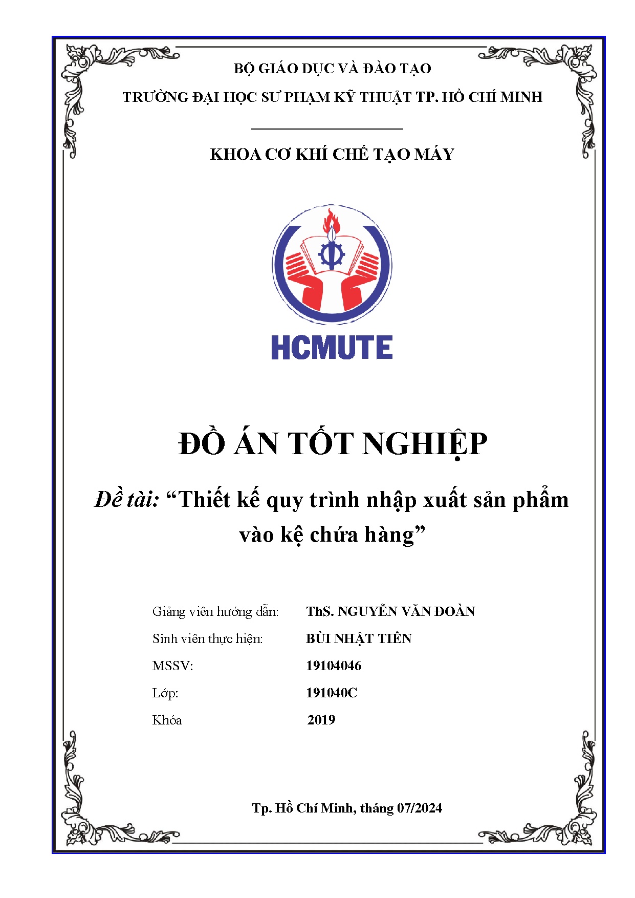 Đồ án tốt nghiệp - Thiết kế quy trình nhập xuất sản phẩm vào kệ chứa hàng