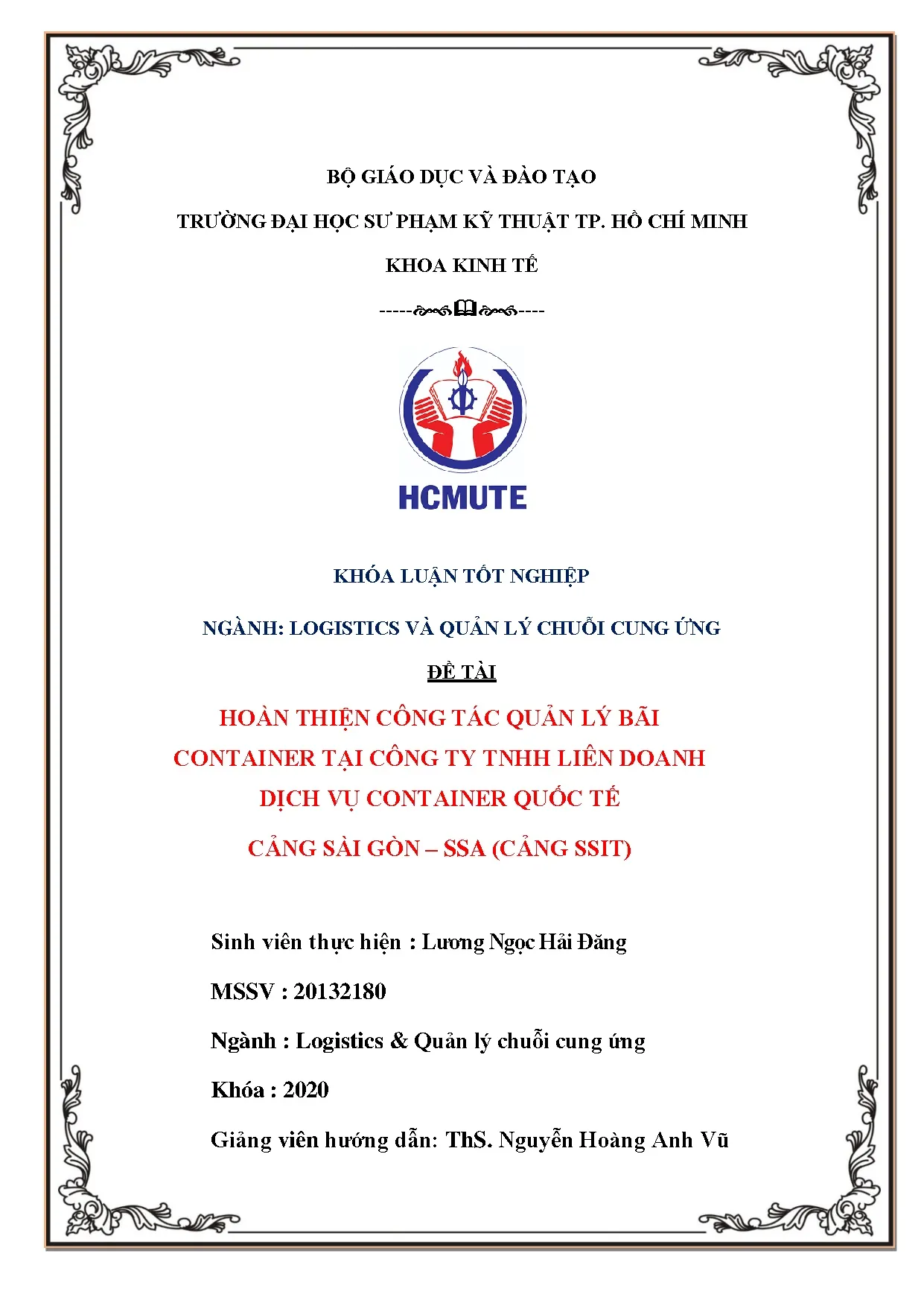 Đồ án tốt nghiệp - Hoàn thiện công tác quản lý bãi container tại công ty TNHH liên DDVCQTCSG - S ( S