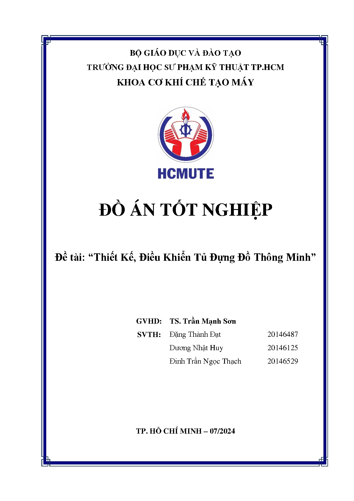 Đồ án tốt nghiệp - Thiết kế, điều khiển tủ đựng đồ thông minh