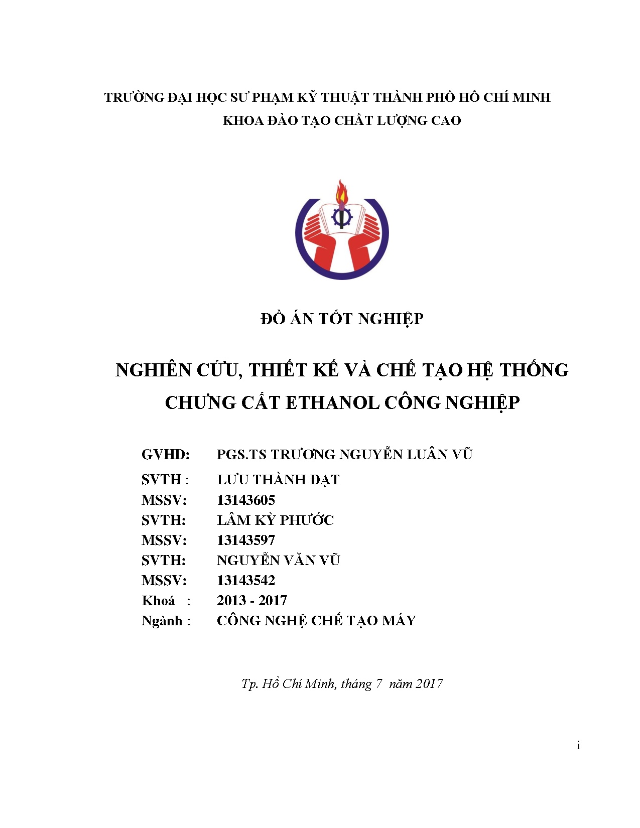 Đồ án tốt nghiệp - Nghiên cứu, thiết kế và chế tạo hệ thống chưng cất Ethanol công nghiệp