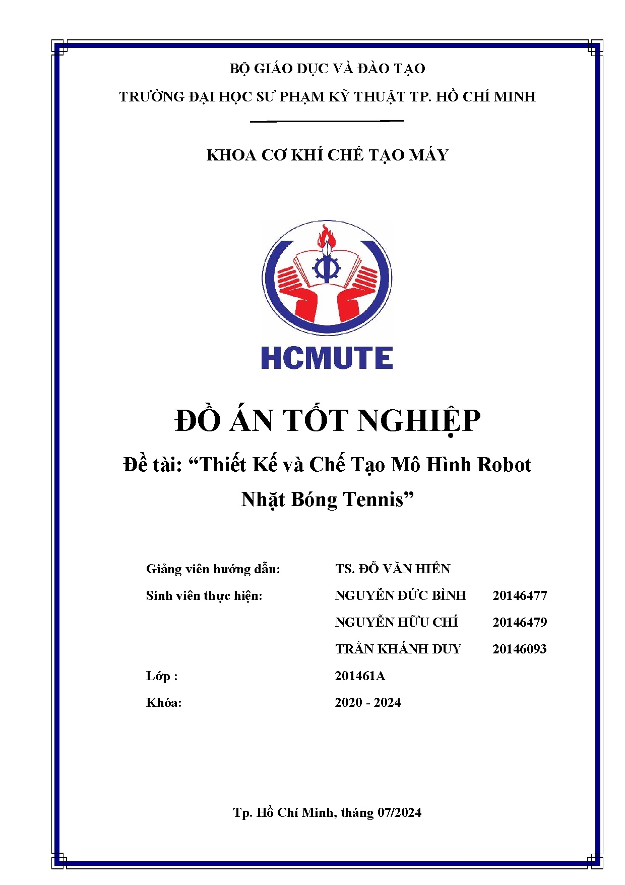 Đồ án tốt nghiệp - Thiết kế và chế tạo mô hình robot nhặt bóng tennis