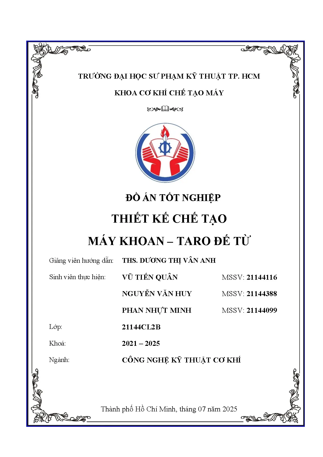 Đồ án tốt nghiệp - Thiết kế chế tạo máy khoan — Taro đế từ