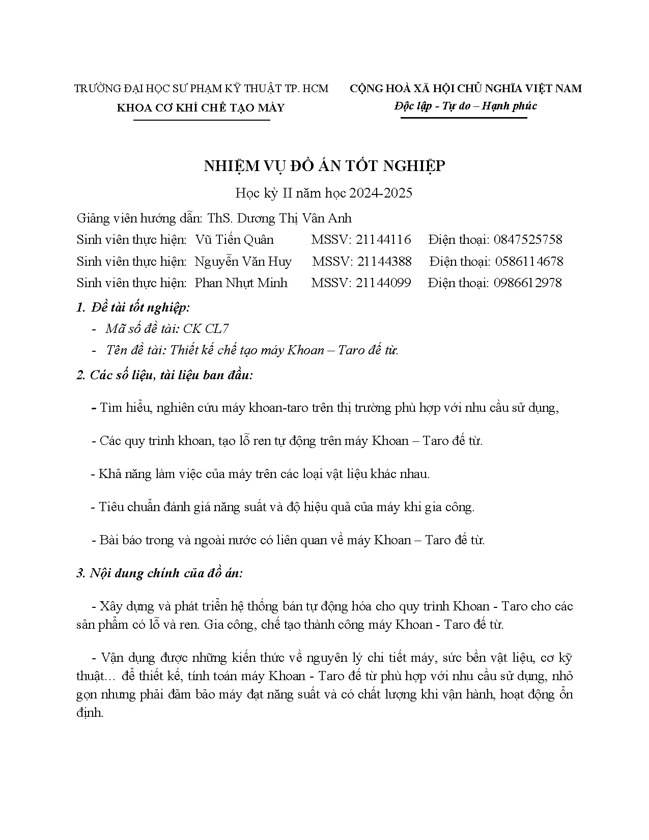 Đồ án tốt nghiệp - Thiết kế chế tạo máy khoan — Taro đế từ - Trang 3