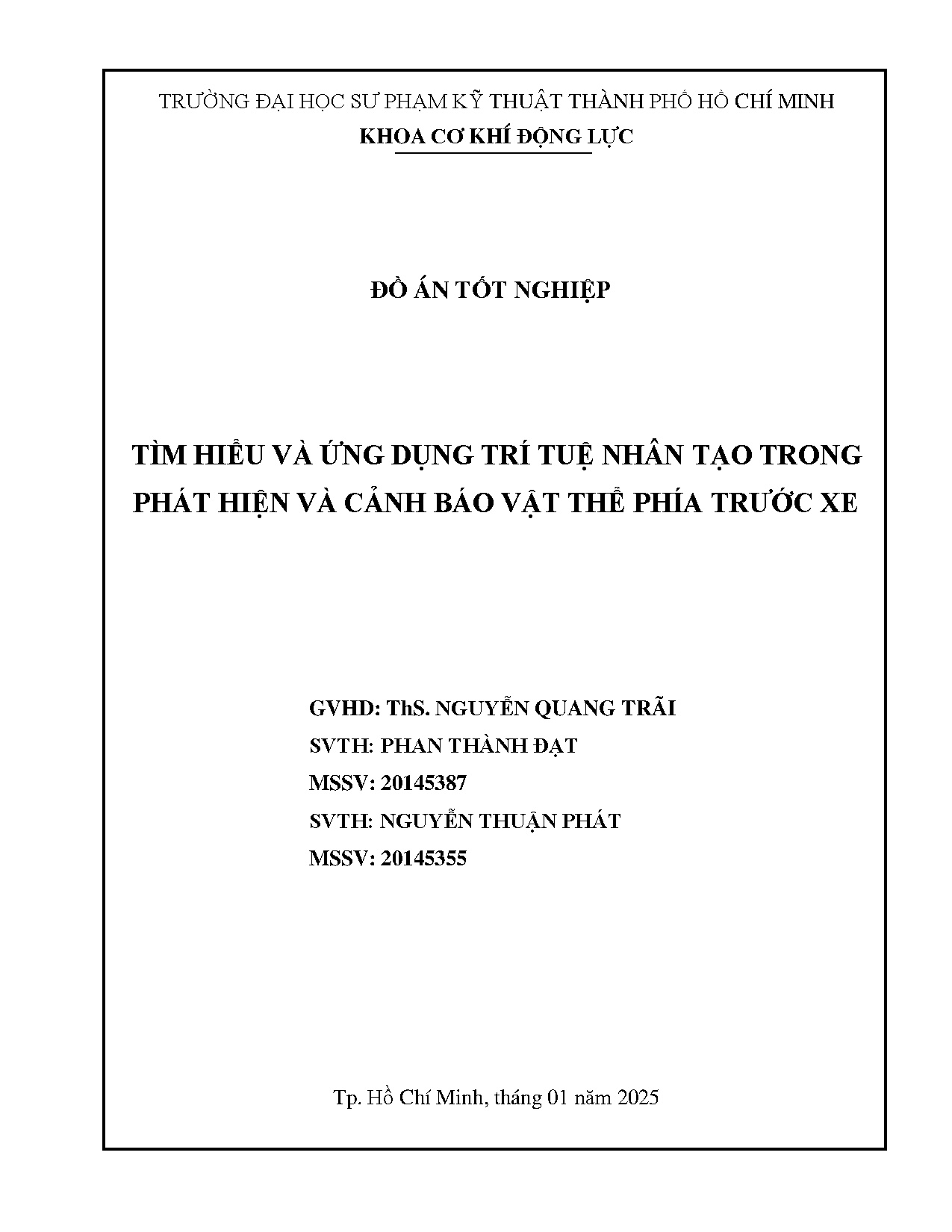 Đồ án tốt nghiệp - Tìm hiểu và ứng dụng trí tuệ nhân tạo trong phát hiện và cảnh cáo vật thể phía TX