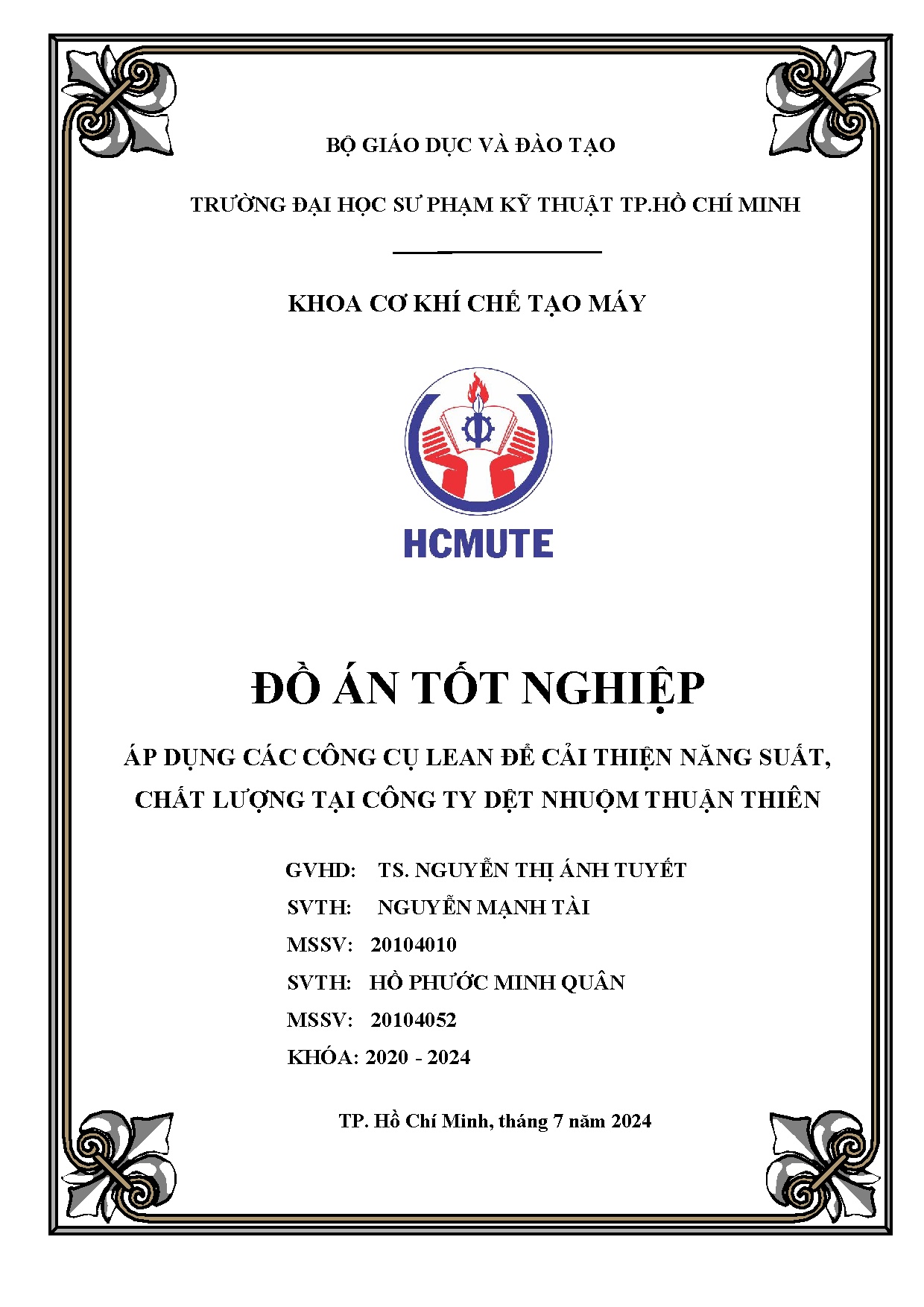 Đồ án tốt nghiệp - Áp dụng các công cụ Lean để cải thiện năng suất, chất lượng tại Công ty dệt NTT