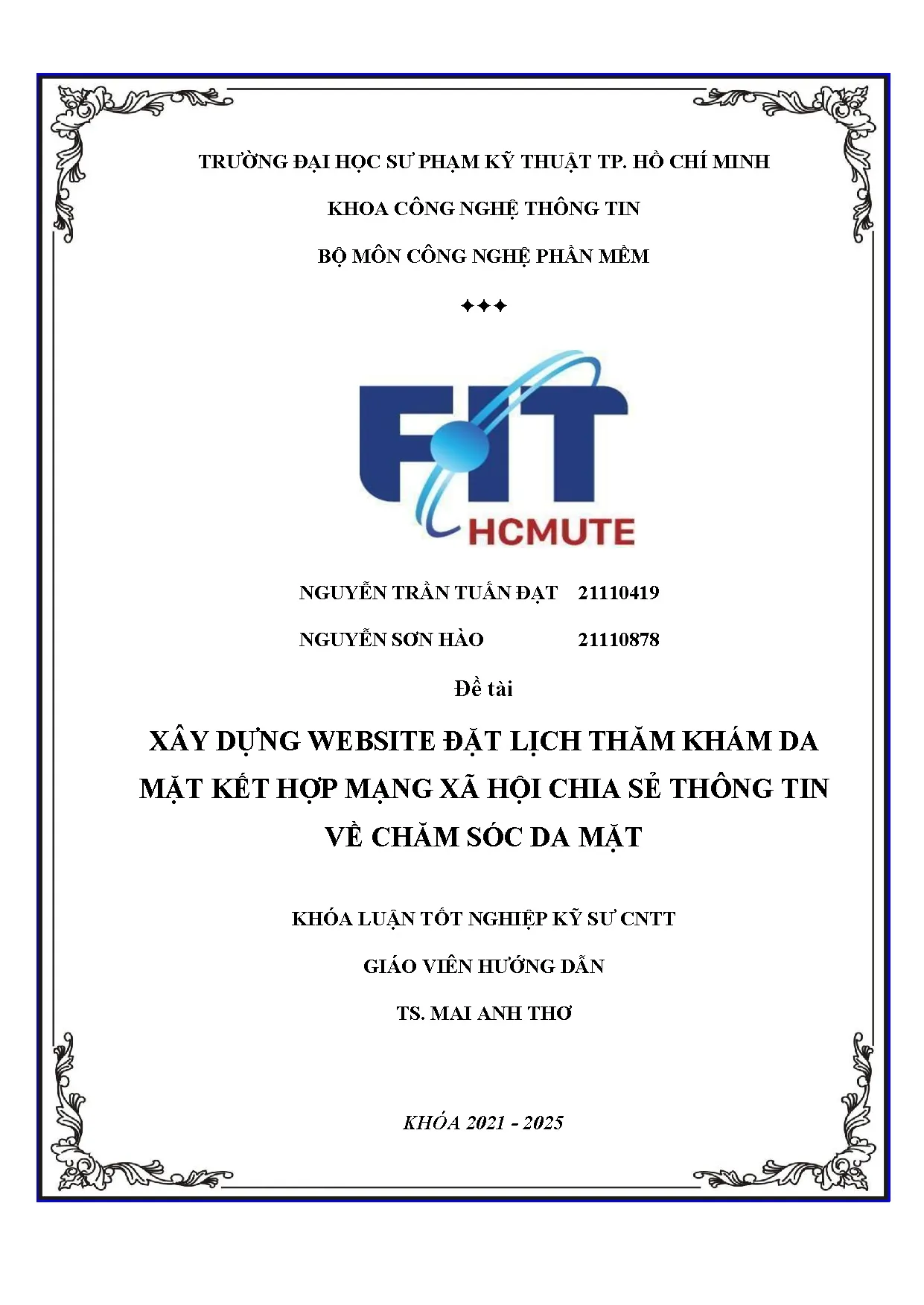 Đồ án tốt nghiệp - Xây dựng Website đặt lịch thăm khám da mặt kết hợp mạng xã hội chia sẻ TTVCSDM