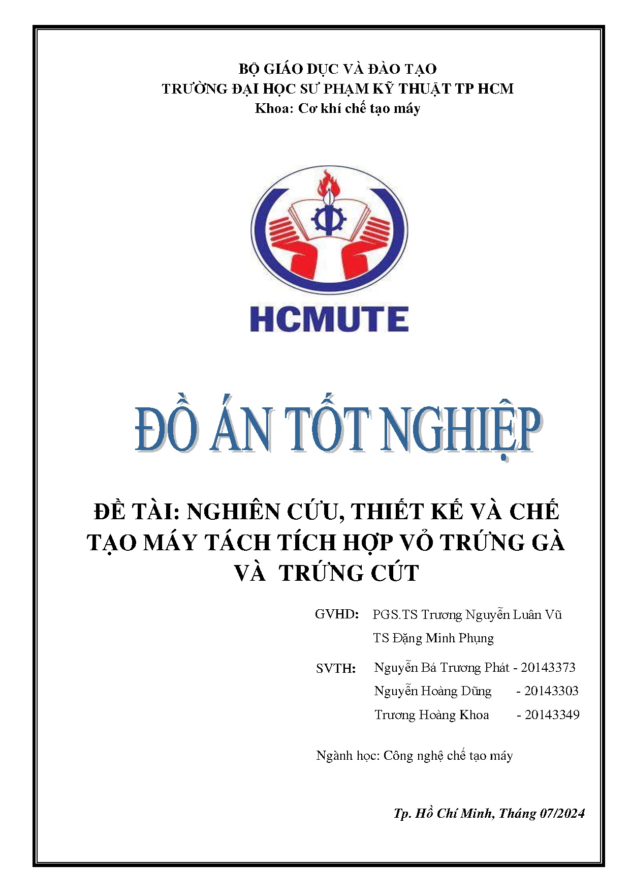 Đồ án tốt nghiệp - Nghiên cứu, thiết kế và chế tạo máy tách tích hợp vỏ trứng gà và trứng cút