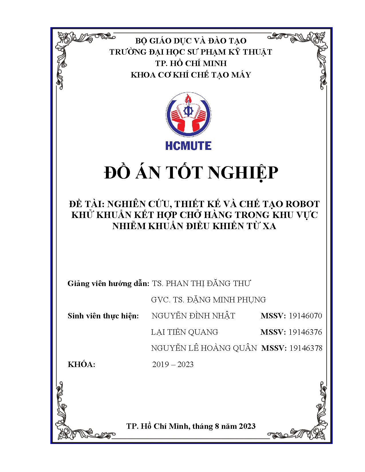 Đồ án tốt nghiệp - Nghiên cứu thiết kế và chế tạo robot khử khuẩn kết hợp chở hàng trong khu VNKĐKTX