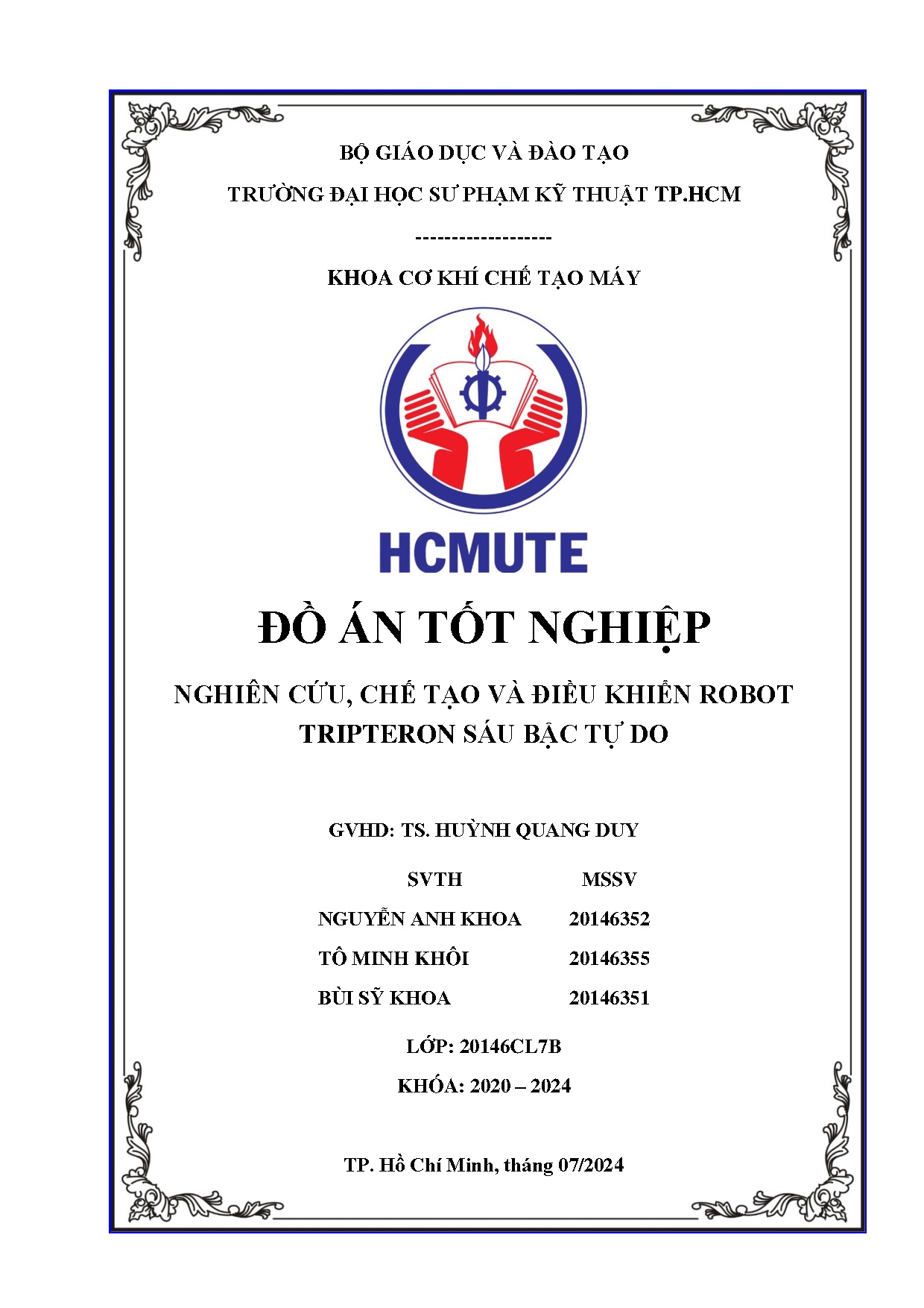 Đồ án tốt nghiệp - Nghiên cứu, chế tạo và điều khiển robot Tripteron sáu bậc tự do