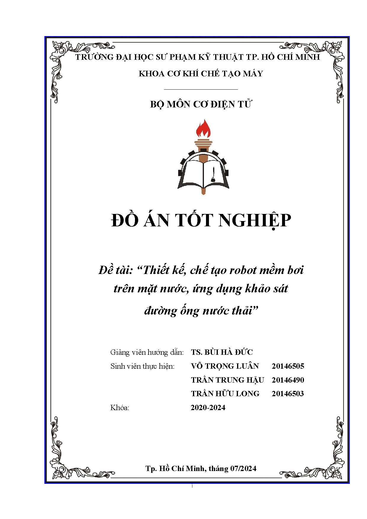 Đồ án tốt nghiệp - Thiết kế chế tạo robot mềm bơi trên mặt nước, ứng dụng khảo sát đường ống nước T