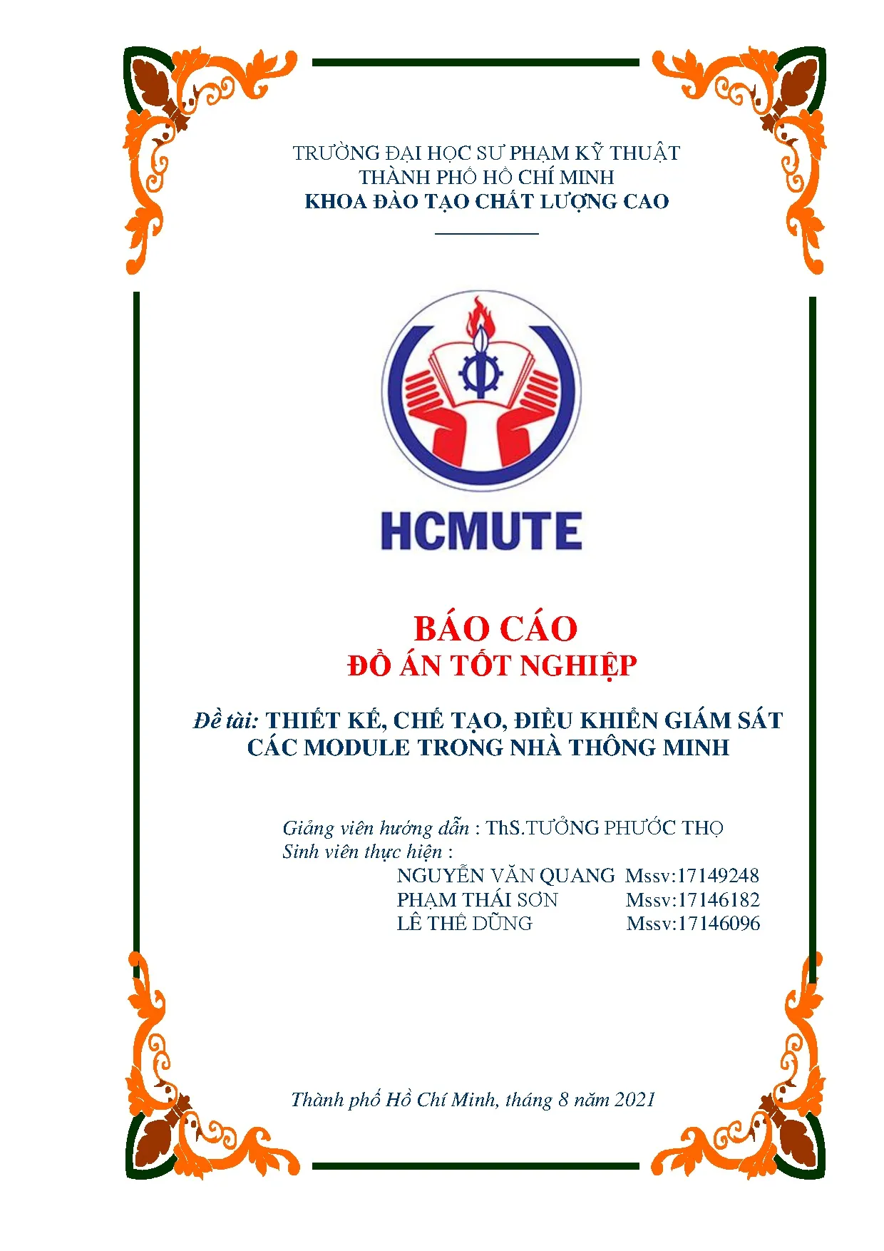 Đồ án tốt nghiệp - Thiết kế, chế tạo, điều khiển giám sát các module trong nhà thông MĐÁTNNCNKTCĐT