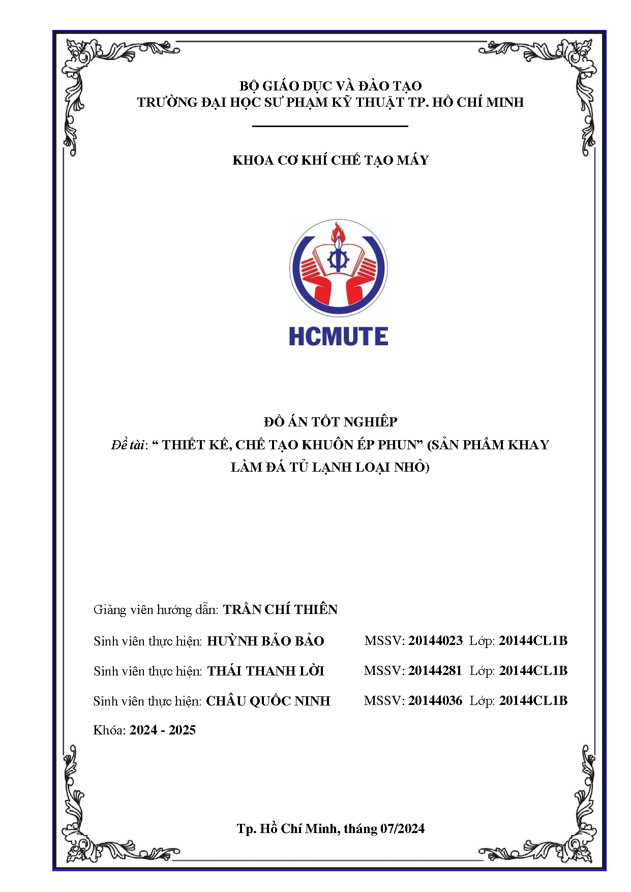 Đồ án tốt nghiệp - Thiết kế, chế tạo khuôn ép phun ( sản phẩm khay làm đá tủ lạnh loại nhỏ)