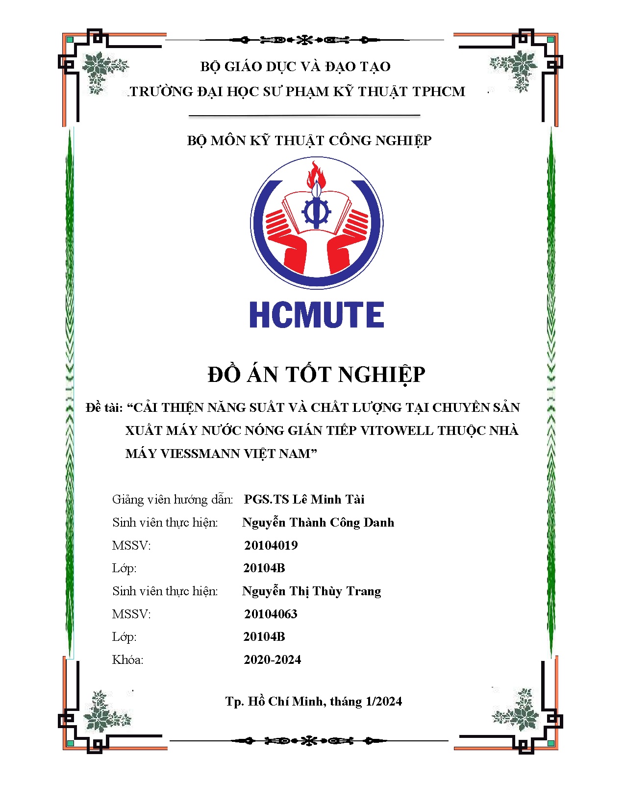 Đồ án tốt nghiệp - Cải thiện năng suất và chất lượng tại Chuyền sản xuất máy nước nóng gián TVTNMVVN