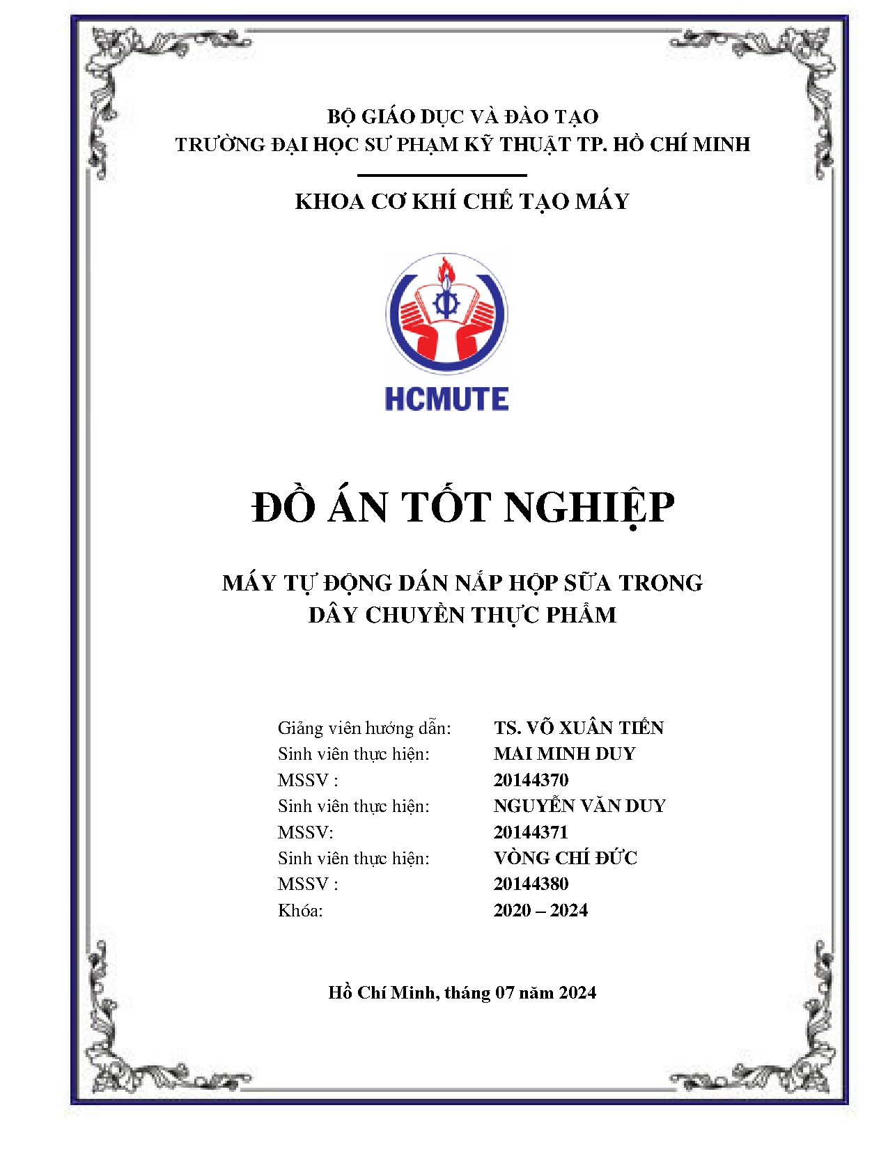 Đồ án tốt nghiệp - Máy tự động dán nắp hộp sữa trong dây chuyền thực phẩm