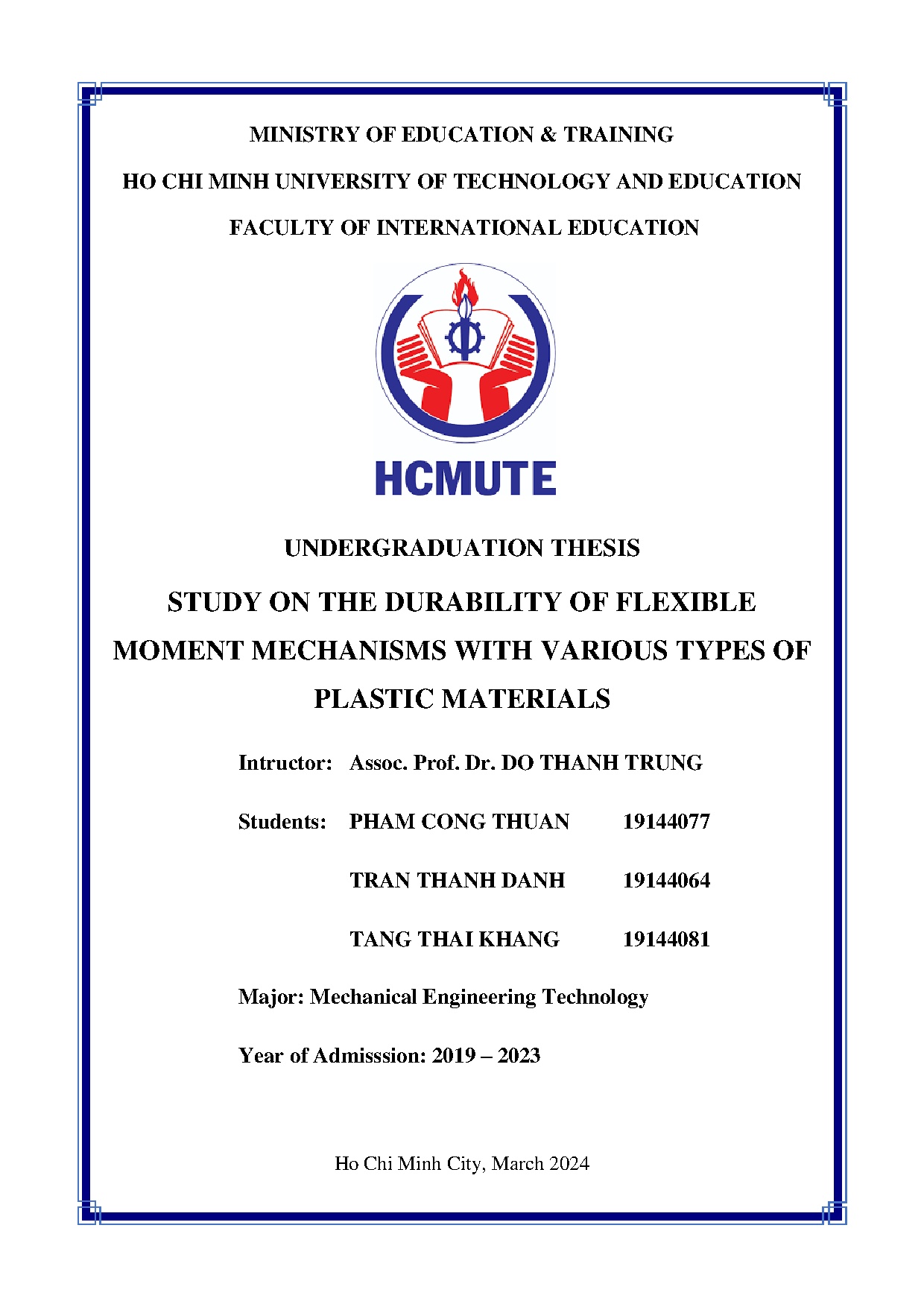 Đồ án tốt nghiệp - Study on the durability of flexible moment mechanisms with various types of PM