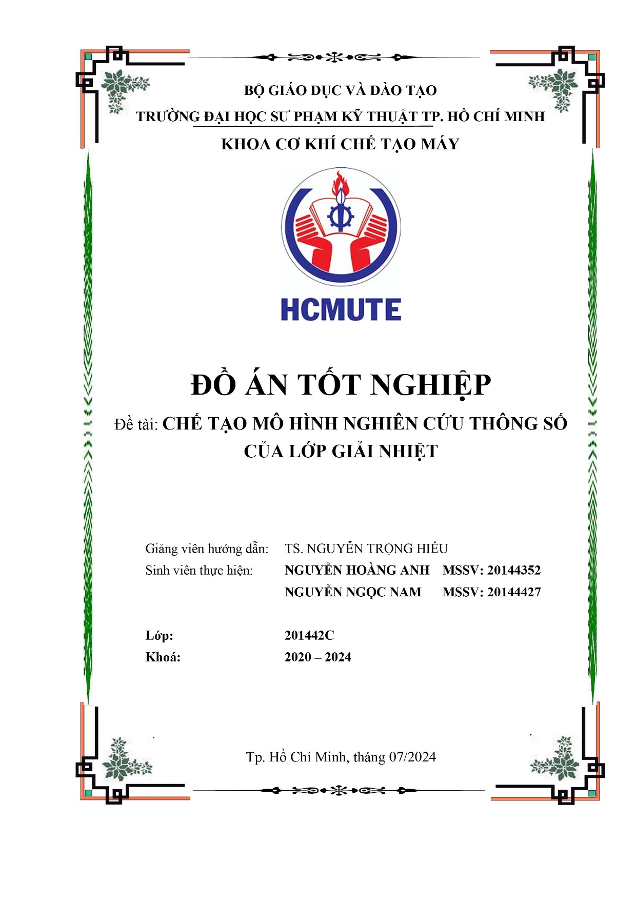 Đồ án tốt nghiệp - Chế tạo mô hình nghiên cứu thông số của lớp giải nhiệt