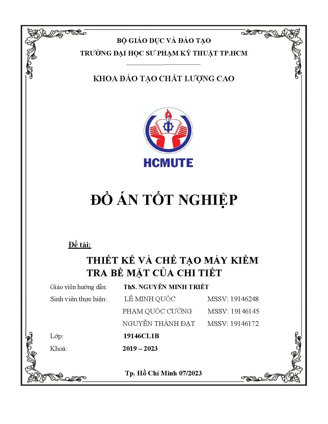 Đồ án tốt nghiệp - Thiết kế và chế tạo máy kiểm tra bề mặt của chi tiết: Đồ án tốt nghiệp NKTCĐT