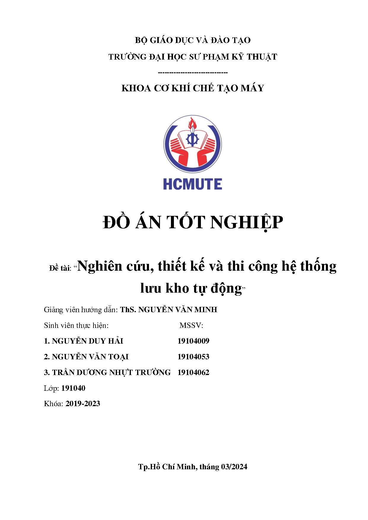Đồ án tốt nghiệp - Nghiên cứu, thiết kế và thi công hệ thống lưu kho tự động