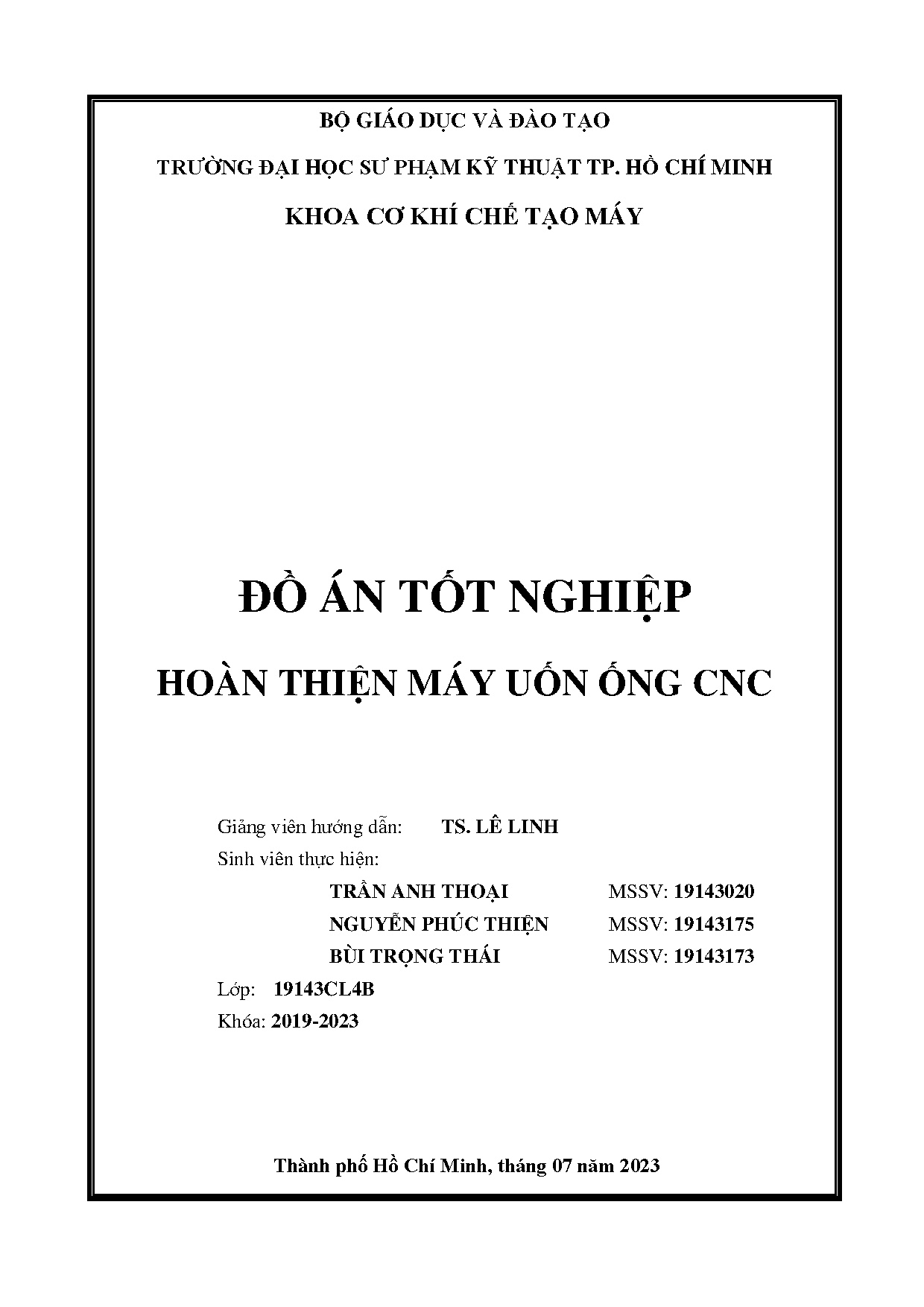 Đồ án tốt nghiệp - Hoàn thiện máy uốn ống CNC: Đồ án tốt nghiệp ngành Công nghệ chế tạo máy